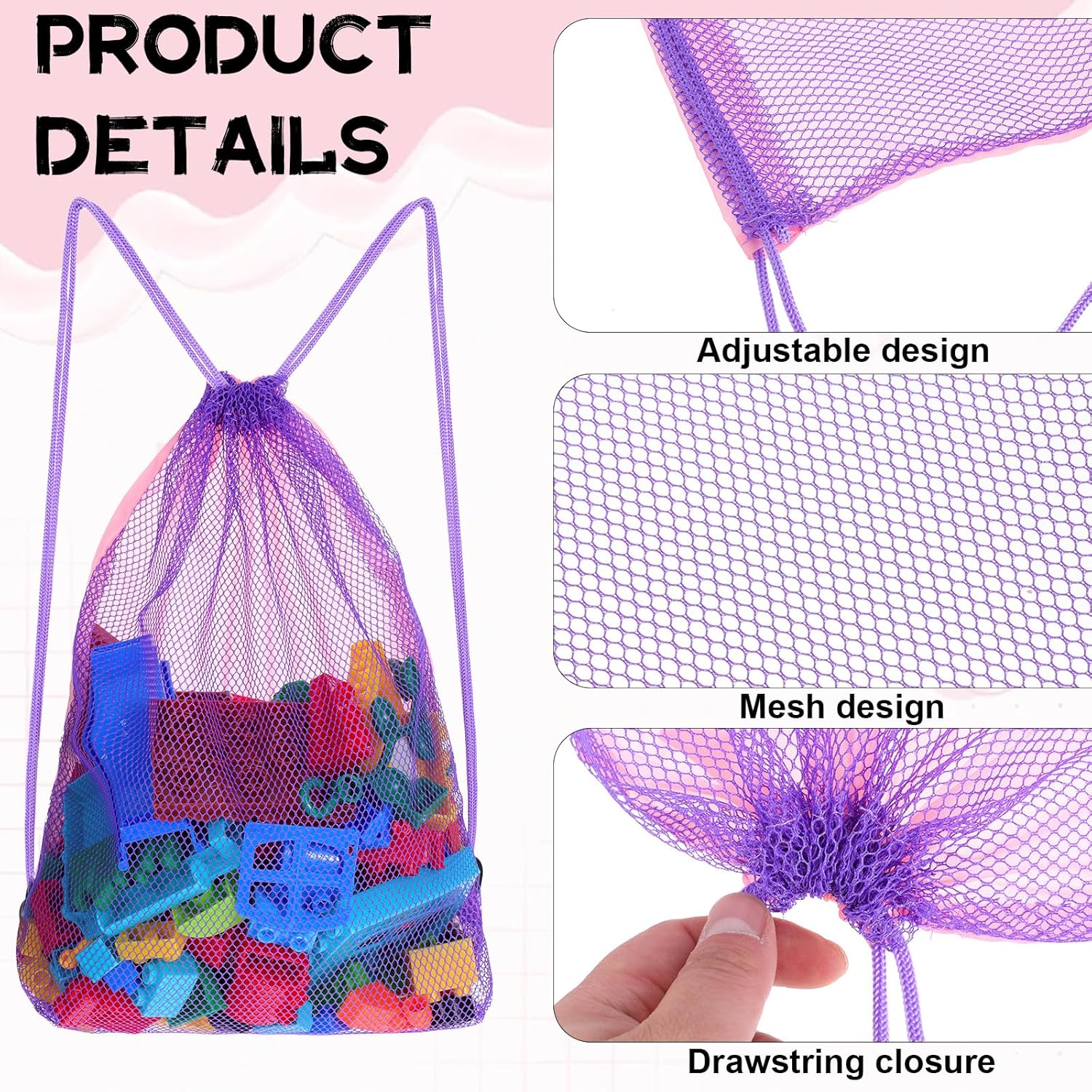 2Pcs Backpack Mesh Beach Bag, Drawstring Swimming Backpack, Large Backpacks Sand Beach Toy Bags for Beaches, Gym, Vacation Essentials (16 x 12.8in)