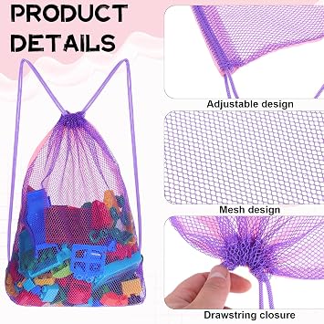 2Pcs Mesh Beach Backpack Bag, Drawstring Swimming Bag 16 x 12.8in