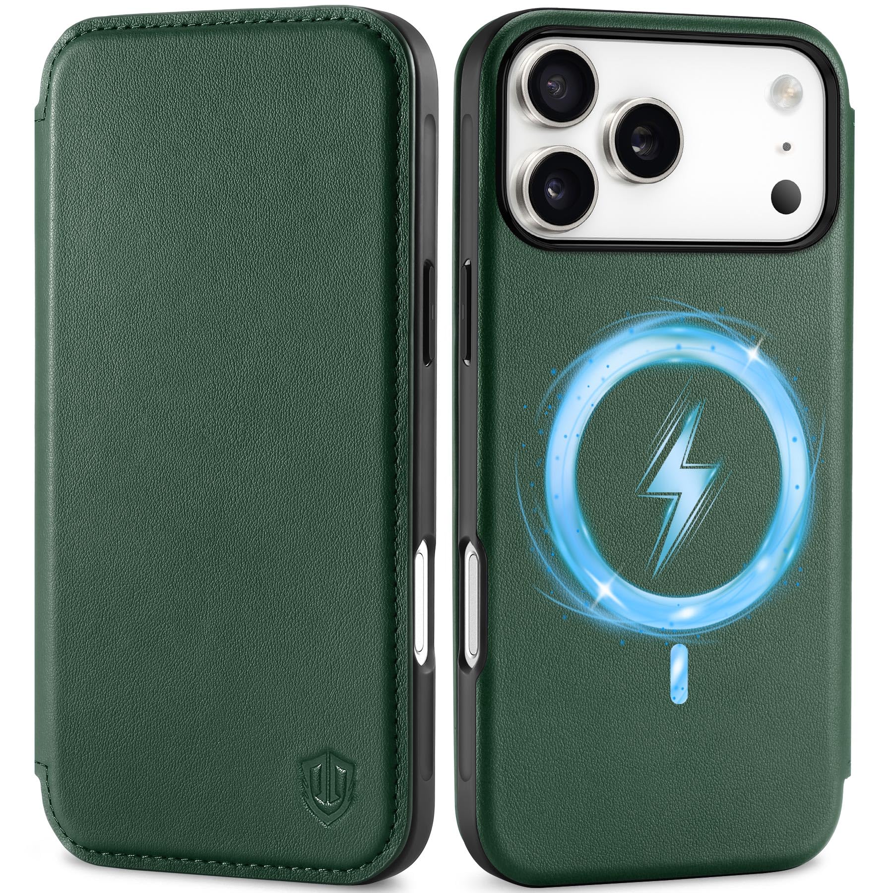 Coque iPhone 17 Pro Max en cuir véritable, l'étui portefeuille haut de gamme Shieldon Chêne Vert