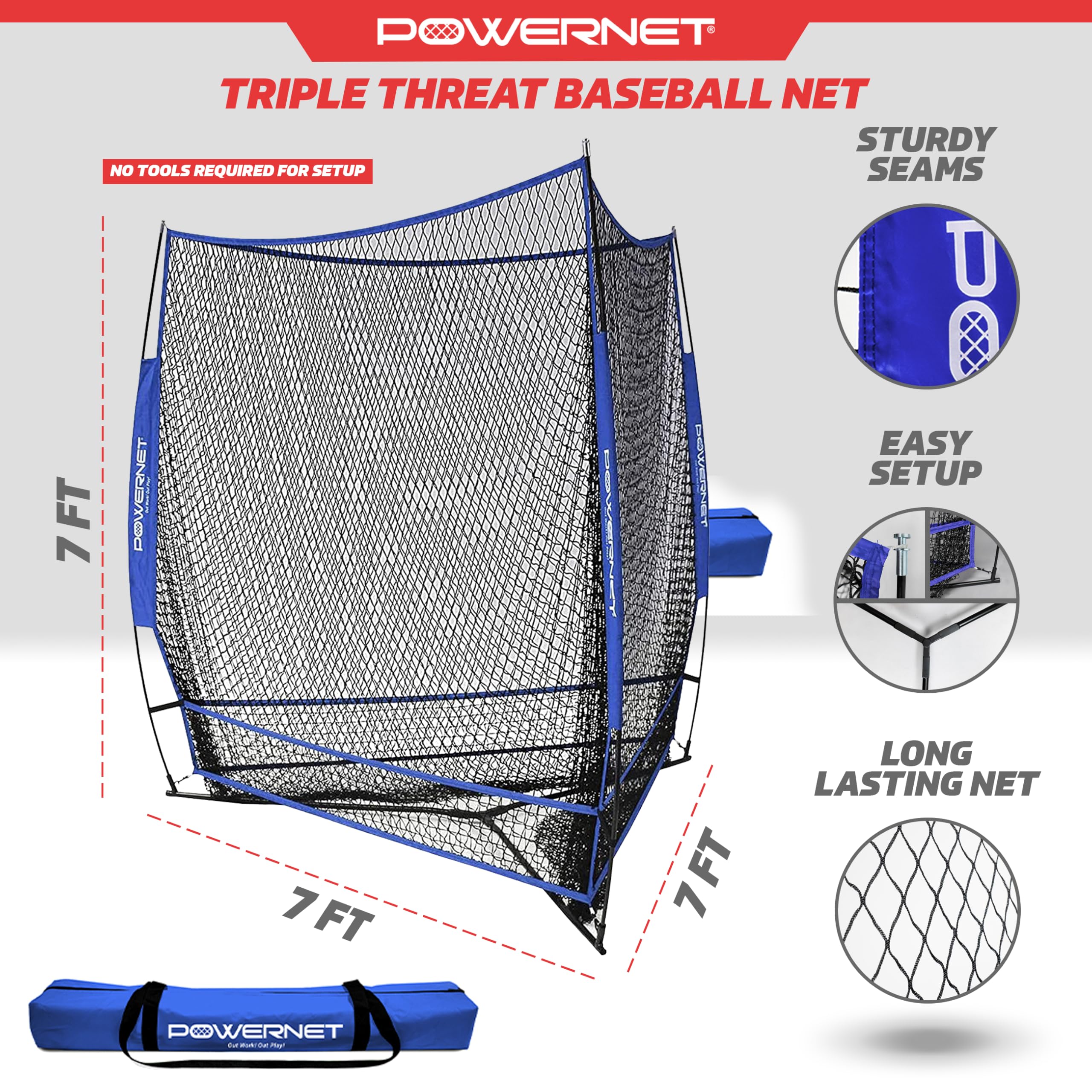 PowerNet トリプルスレット野球トレーニングネット | 3ウェイ 7フィート x 7フィート バッティングまたはピッチングネットカバー 147平方フィート | 並行輸入品