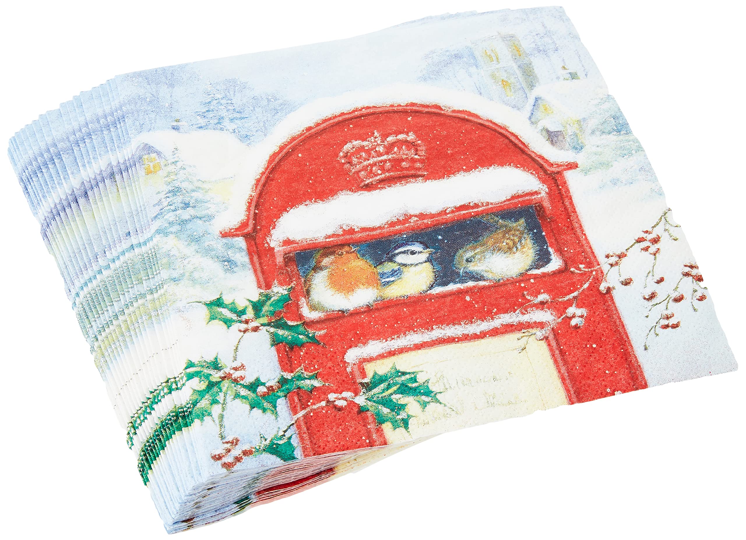 Anniversary House Tiflair Luxury Christmas Napkins - 3-Ply Paper Lunch Napkins with Christmas Postbox Design - Thick, Strong, Festive Disposable Serviettes for Festive Table Décor - 20 Pack