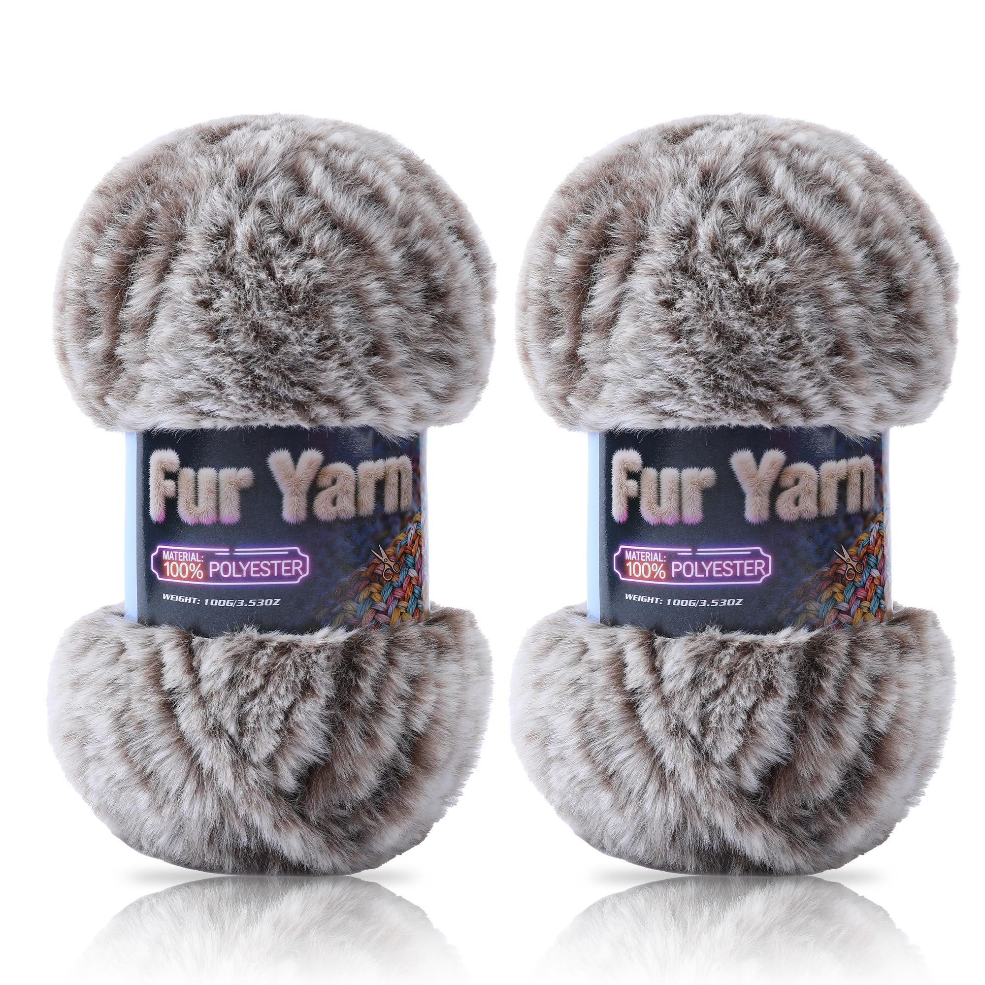 Faux Fur Yarn Soft Fluffy for Crocheting - 2 Skeins(Each 3.5oz/100g, 71yd/65m) - Chunky & Fluffy Yarn for Crochet Amigurumi, Blankets, Hand Knitting, Scarves &Crafts (2, Beige) — view 12