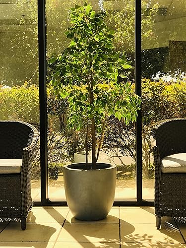 Miniatura 6 de 10" W redonda pizarra gris hormigónfibra de vidrio plantador elegante al aire libre interior