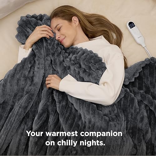Vista 45 de Bedsure GentleSoft - Manta térmica eléctrica, suave manta eléctrica de franela acanalada, calefacción con 4 ajustes de tiempo, 6 ajustes de calor