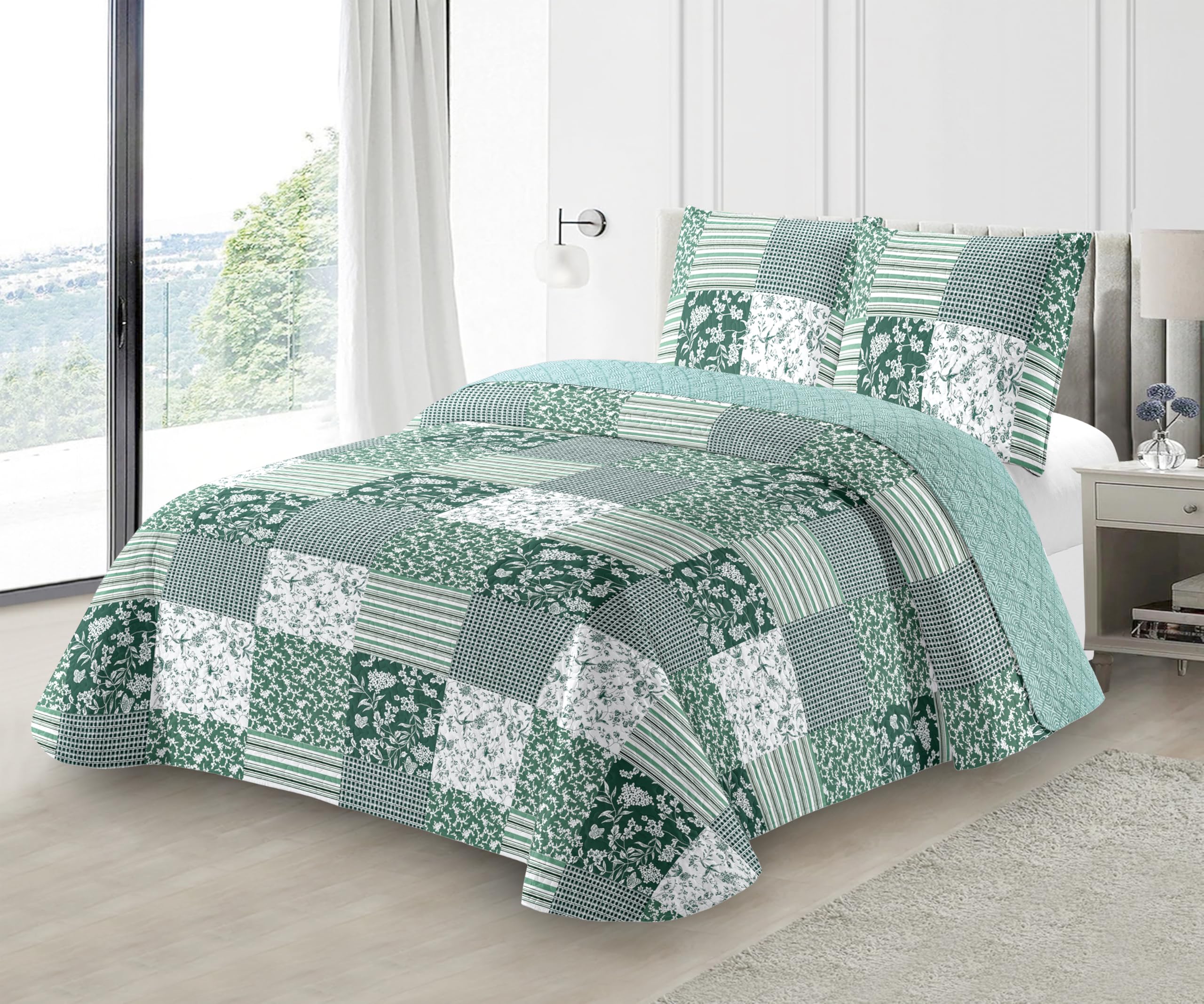 Fanny & Céline Couvre-lit Boutis épais matelassé 220x240cm avec 2 Taies 65x65cm M23-6064
