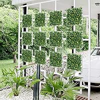 Vista 7 de E&K Panel de valla de plantas artificiales de 20 x 20 pulgadas, hojas sintéticas, césped, panel de privacidad para interiores y exteriores