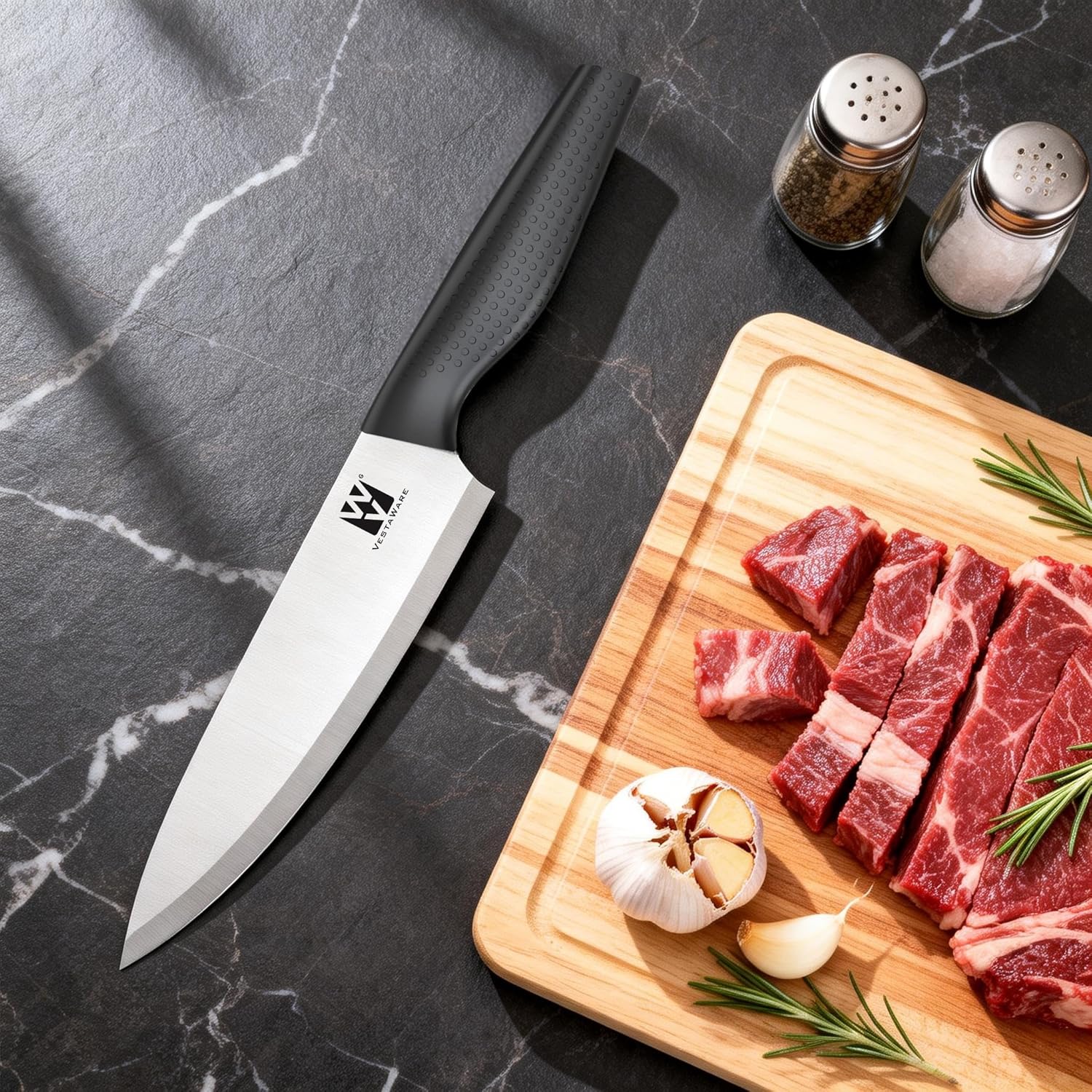 Kitchen Knife Set, 14 Pcs Knife Block Set, Razor Sharp Stainless Steel Knives Set for Kitchen Home & Restaurant, Black Chef Knife Set with Block, Ergonomic, Anti-slip Handle, Gifts for Women Men - Image 3