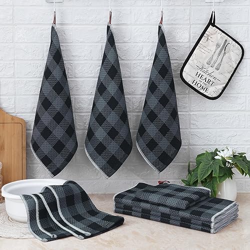 Miniatura 7 de homing Toallas de cocina, 100% algodón, tejido gofre, para secar platos, súper suaves, absorbentes, de secado rápido, paquete de 4 toallas de mano a