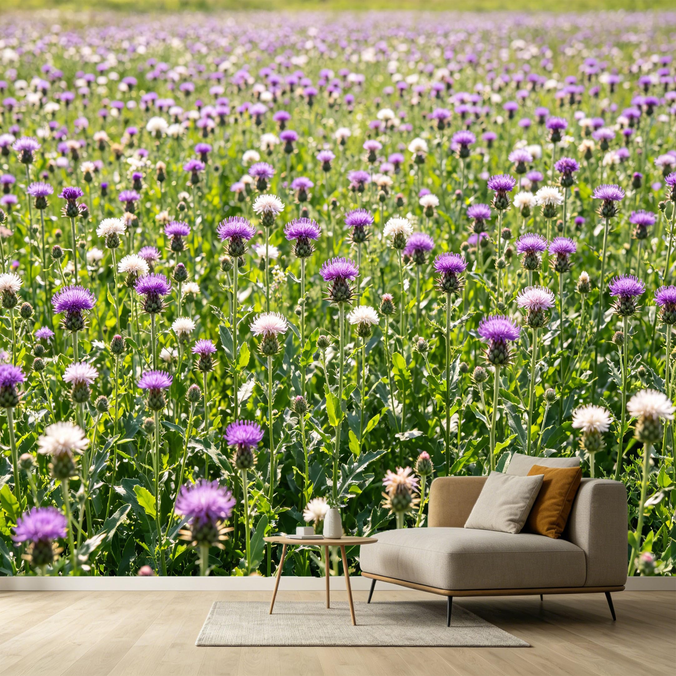 Custom Size Wall Murals Botanical Wildflowers Purple Thistle Meadow Watercolor Style SelfAdhesive Wall Fabric Removable Large Wallpaper for Photo Living Room
