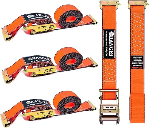 ORANGEE Paquete de 4 correas de trinquete E Track de 4500 libras de resistencia a la rotura para contenedores, furgonetas de carga, carga de