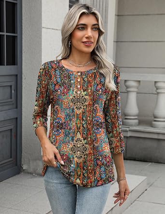 Zeagoo 3/4 Length Sleeve Women Tops Dressy Casual Blouses Work Clothes