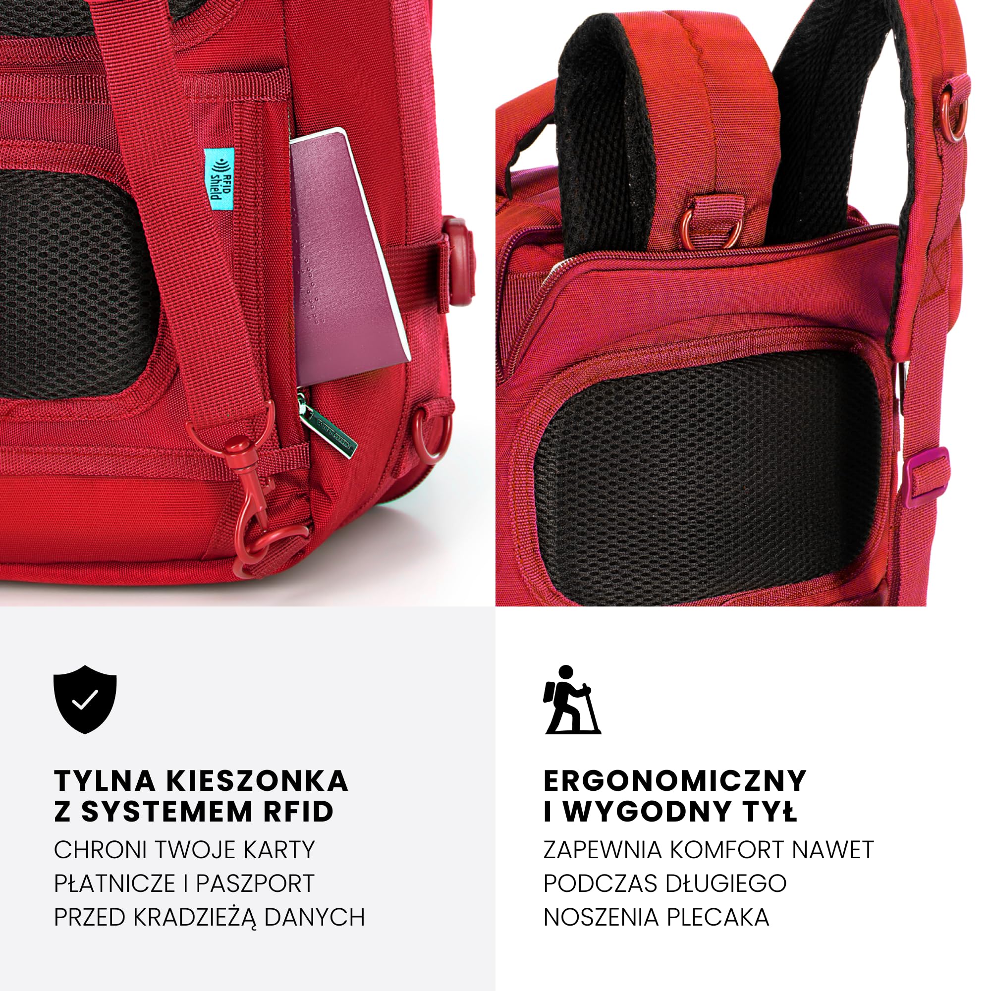 WITTCHEN Poszerzany plecak do samolotu | Plecak podręczny 32 l | Wodoodporny plecak na laptopa 17 cali | Plecak podróżny w rozmiarze kabinowym | 47 × 32 × 14–18 cm