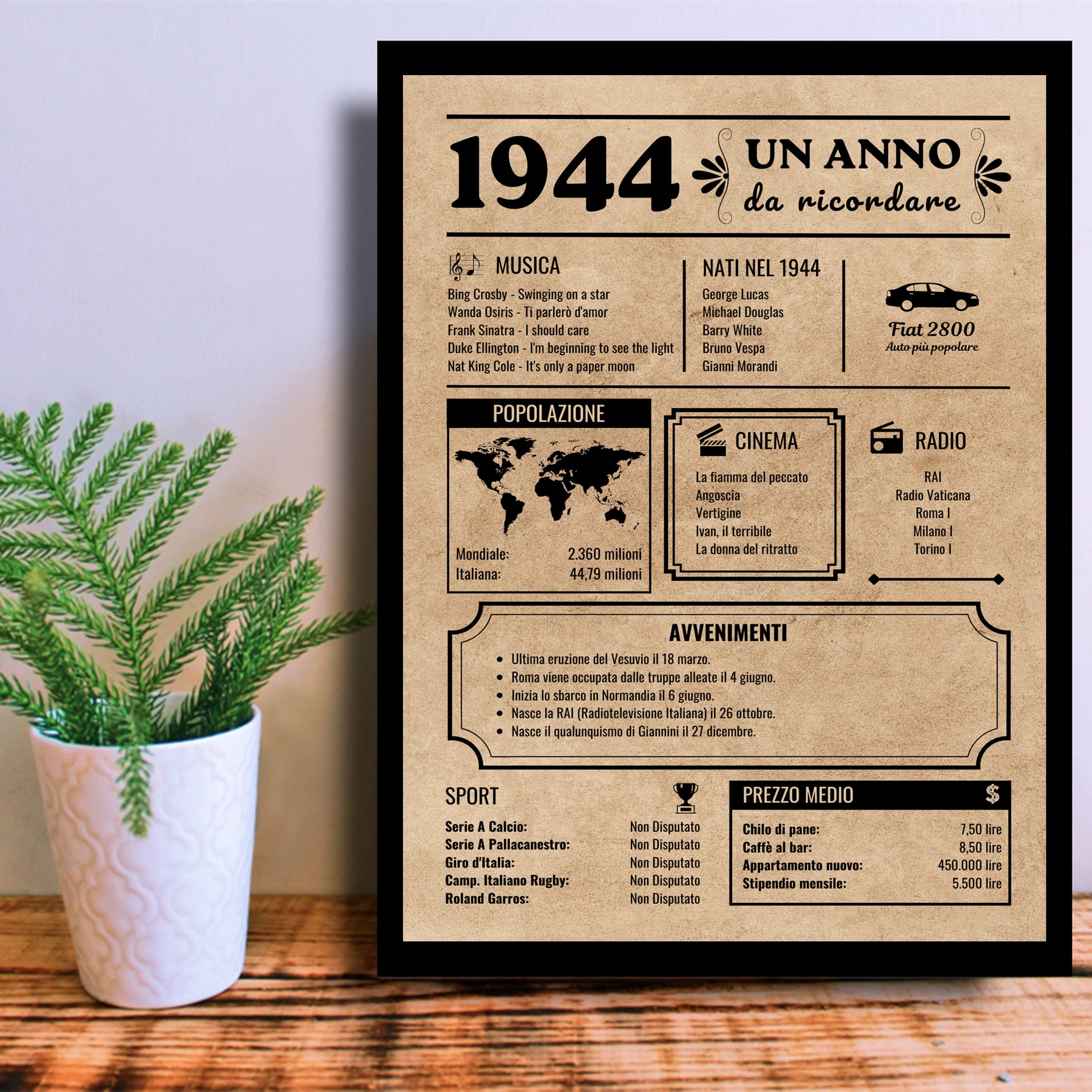 EQUIK PRODUCTS Biglietto Auguri Compleanno 1944 | Regalo Compleanno Originale | Giornale Vintage | Compleanno Uomo | Compleanno Donna | Decorazioni Feste (1944)