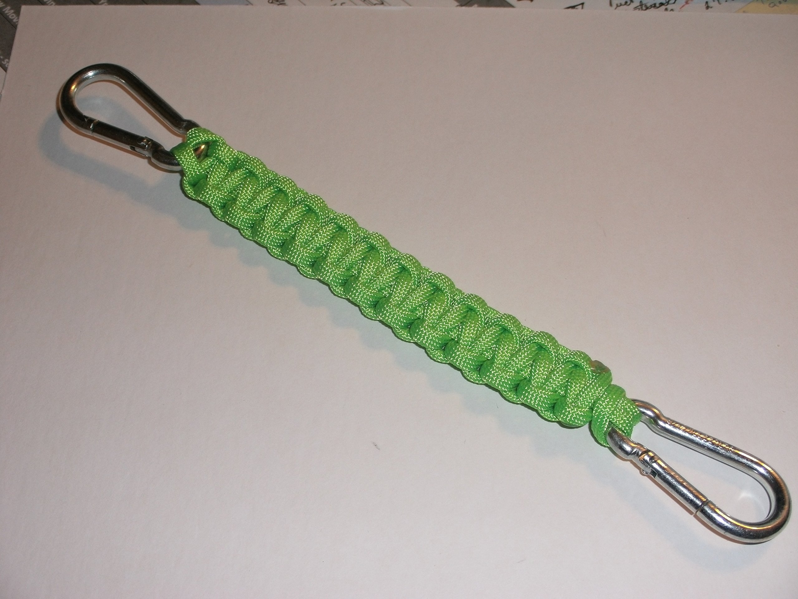 RedVex 550 lb Paracord/Survival Cobra Style Lanyard with 220 lb Steel Carabiners - 12" - Lime Green