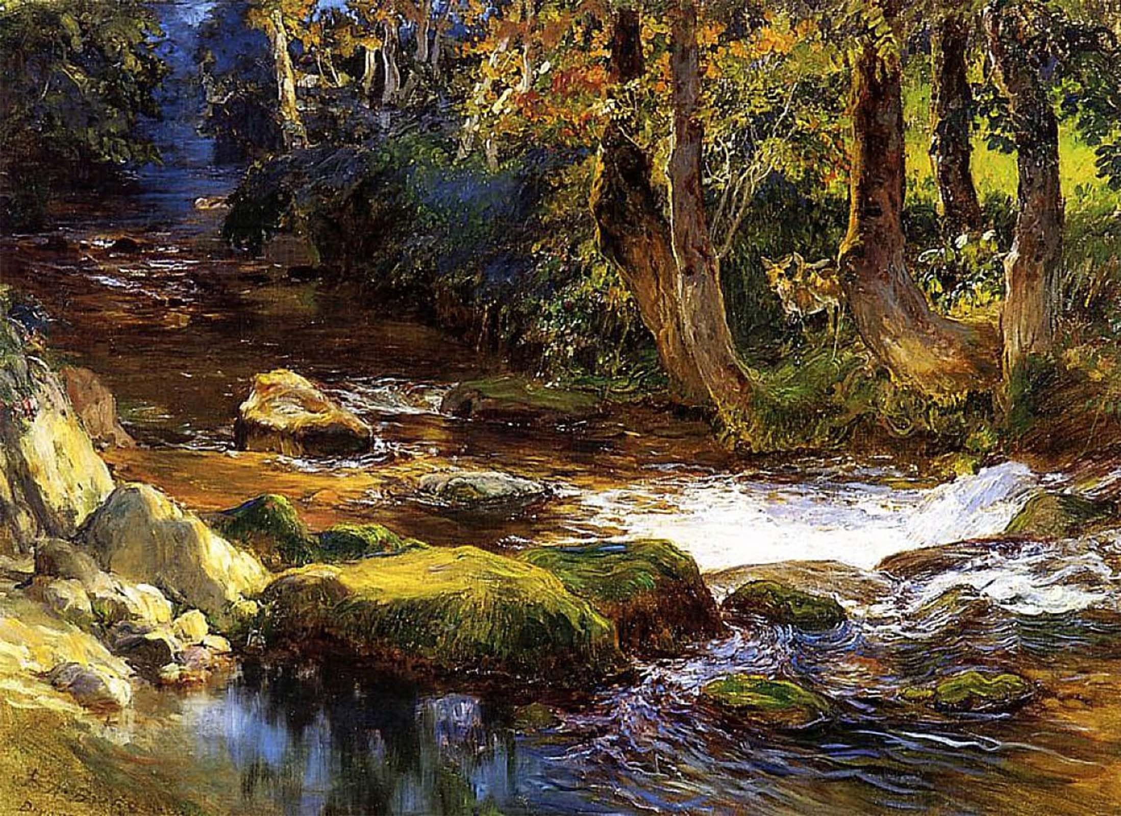 ARTXLXXBN Famous Print Painting Colorful Art Print River Landscape with Deern by Frederick Arthur Bridgman Canvas Art Decorations for Home Decor 60x90cm