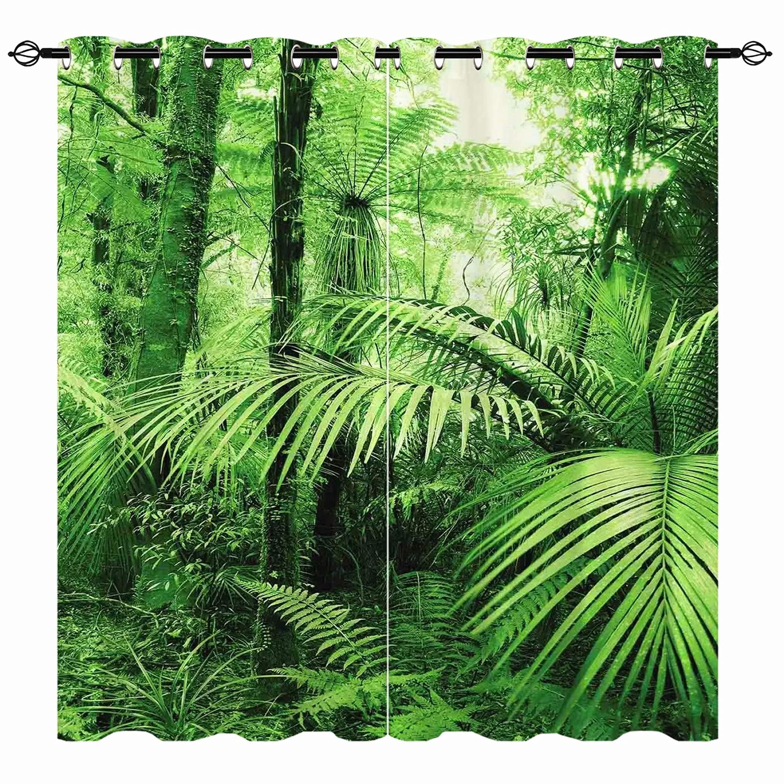 YUANZU Rainforest Curtains - Tropical Summer Jungle Palm Trees Nature Theme Scenery Print Pattern Eyelet Blackout Thermal Room Darkening Window Drapes for Bedroom Living Room 2 Panels W106cm x D160cm โ image 1