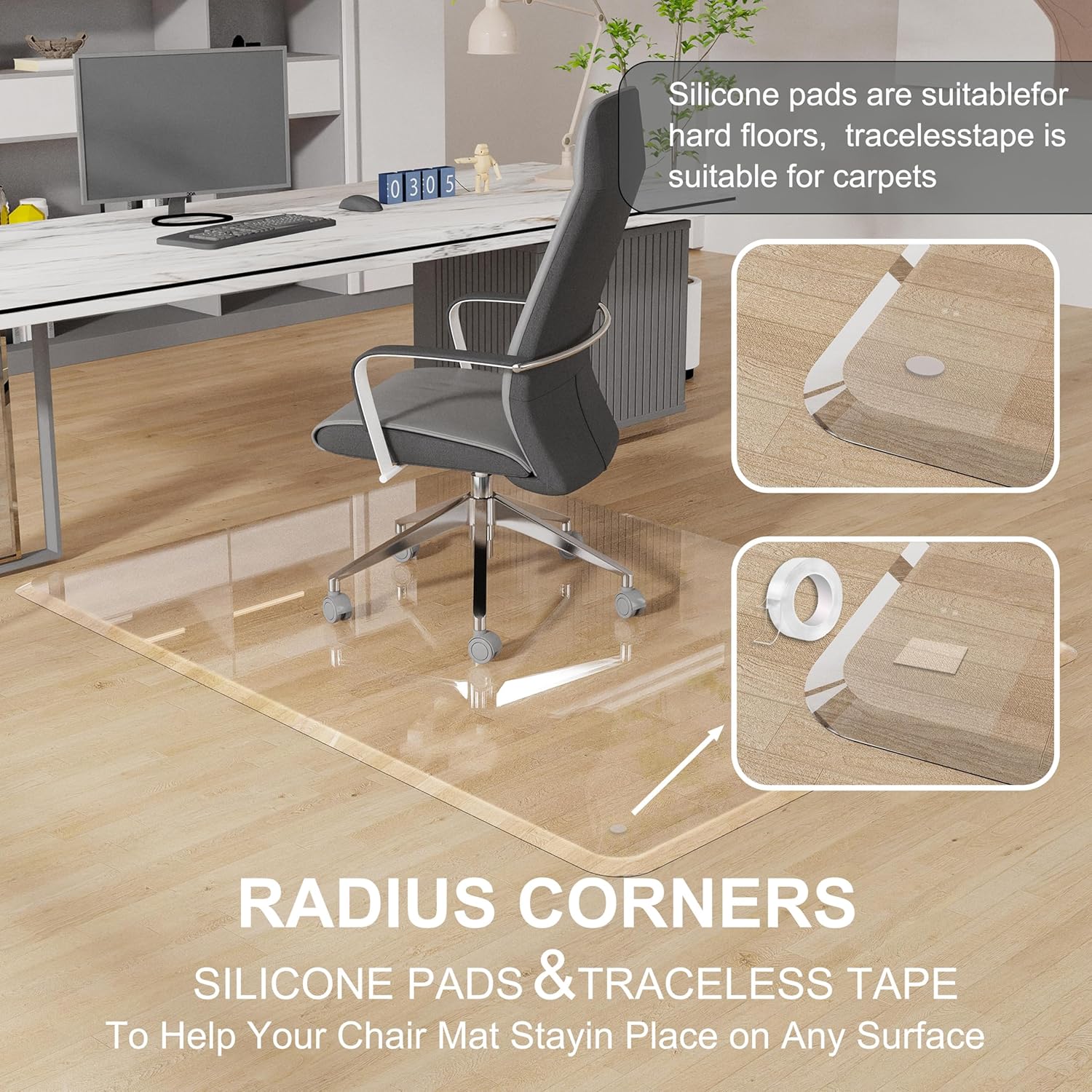 MESAILUP Beveled Edge Office Chair Mat for Carpet Crystal Clear 32" x 46" Heavy Duty Computer Desk Mats for Low Flat and No Pile Carpeted Floor or Hard Floor - Clear Rug Pad for Rolling Chairs