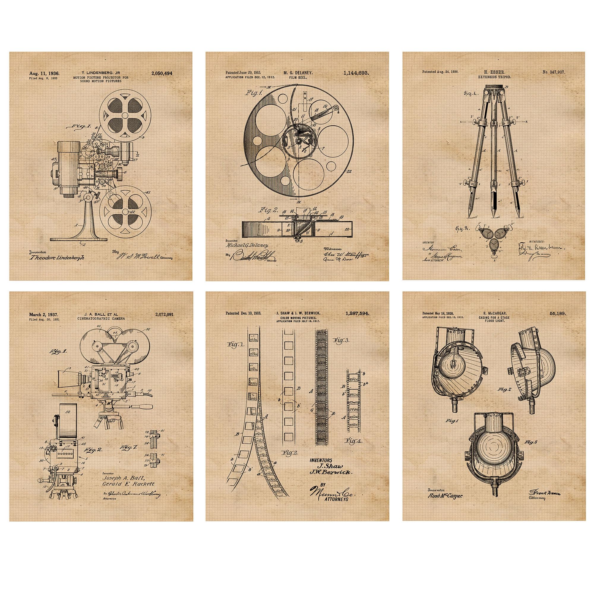 Classic Video Filmmaking Production Equipment Patent Prints 6 8x10 Unframed Photos Wall Arts Decor Gift for Home Office