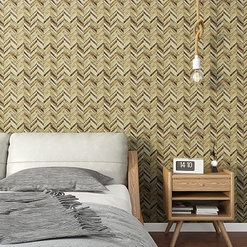 Miniatura 6 de VaryPaper Papel tapiz de madera de cheurón de 17.7 x 118 pulgadas, papel tapiz autoadhesivo extraíble para despegar y pegar, impermeable, papel de