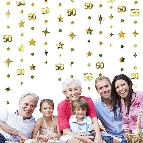 Miniatura 5 de Decoraciones doradas de cumpleaños número 50, guirnalda de estrellas centelleantes con el número 50, guirnalda metálica para colgar en banderines