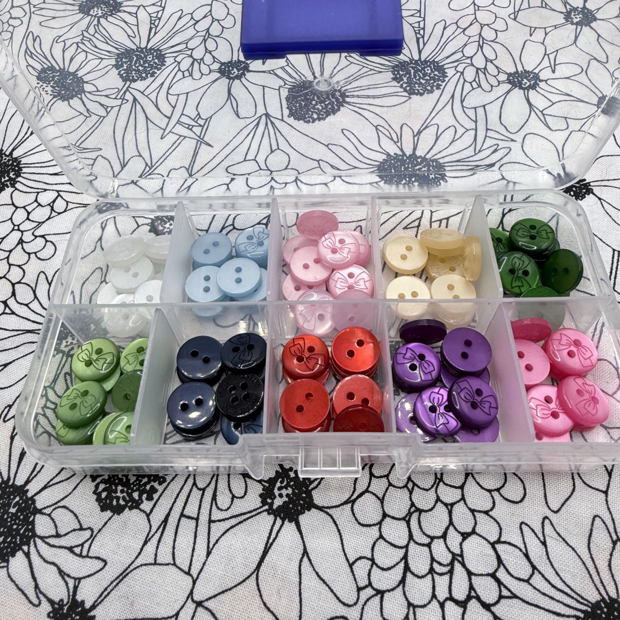KnitForLess 11mm Baby Cardigan Buttons, 2 Hole, Bow Engraved, Assorted Colours, for Shirts Pack of 10 (Box Set 100)