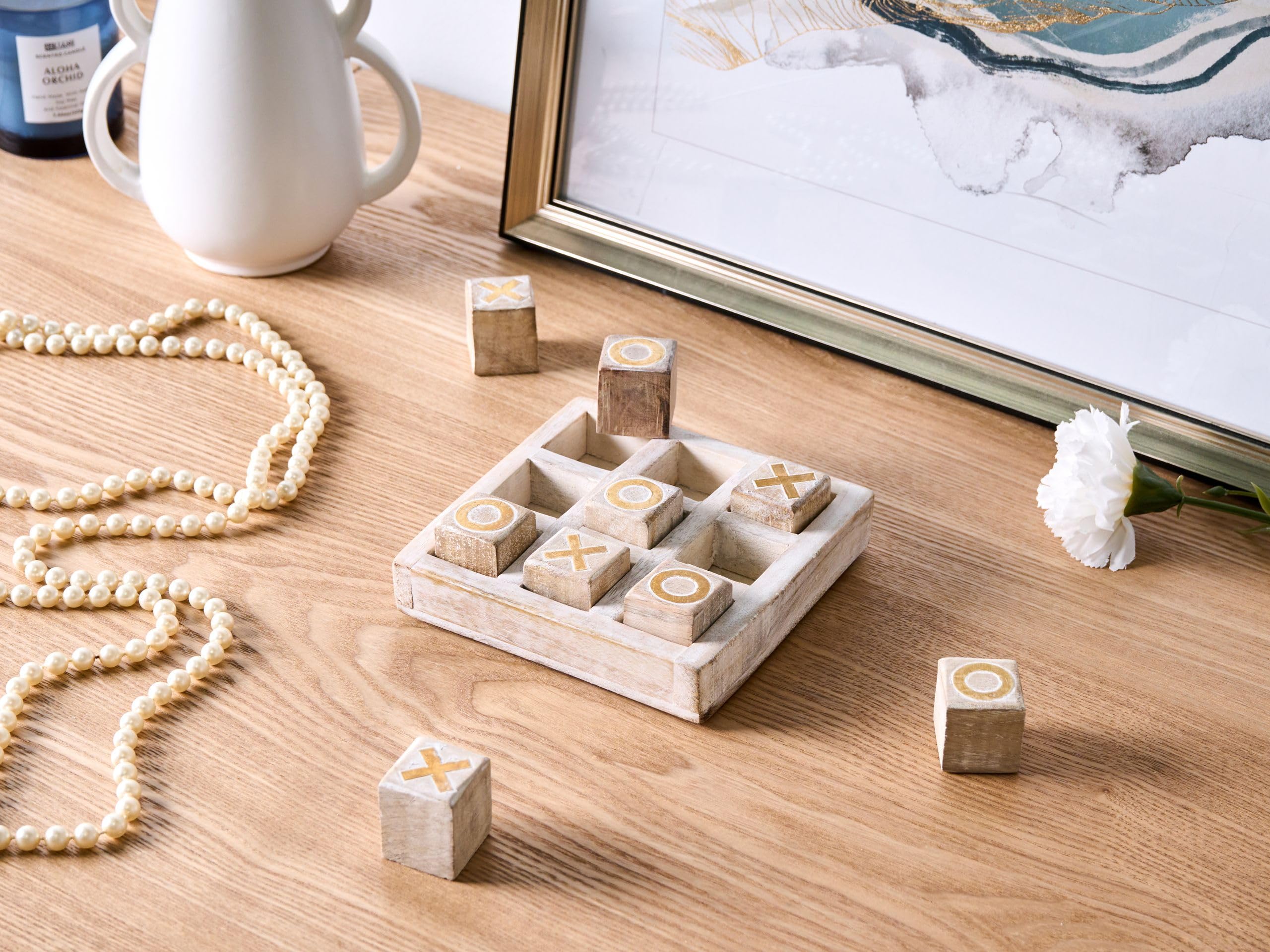 Beliani Jeu de Morpion en Bois de Manguier Accessoire Décoratif Beige Asjut