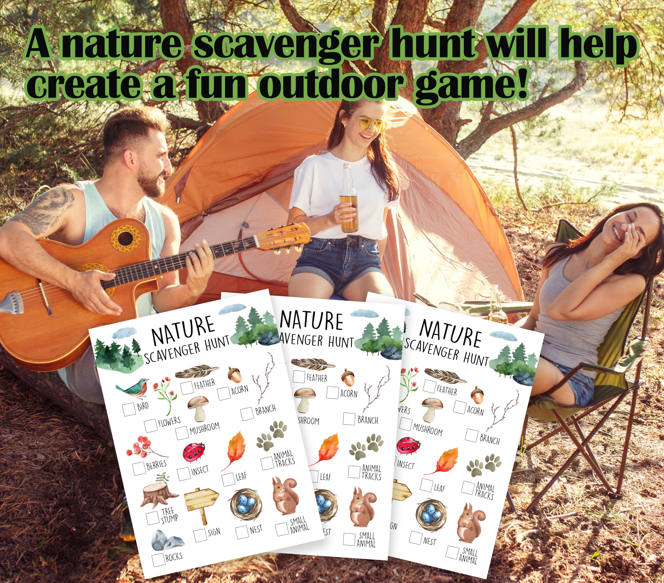 Zcsni 25 Pcs Nature Scavenger Hunt Cards, Outdoor Scavenger Hunts, Camping Scavenger Hunt Game Set, Outdoor Travel Seek Activity, Holiday Party Games for Family Friend, A02 - Image 5