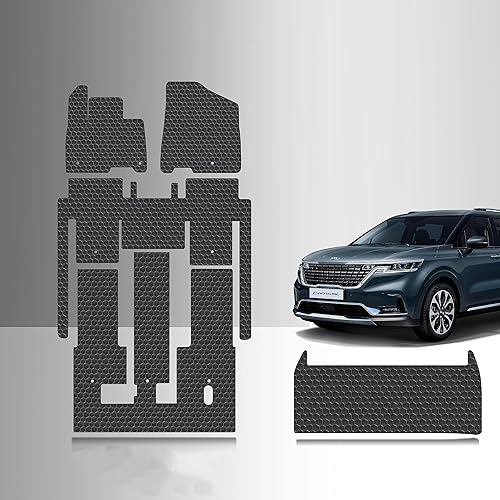 Miniatura 1 de TOUGHPRO Juego completo de alfombrillas de piso + almacenamiento para KIA Carnival de 8 plazas para todo tipo de clima, goma negra resistente 2022