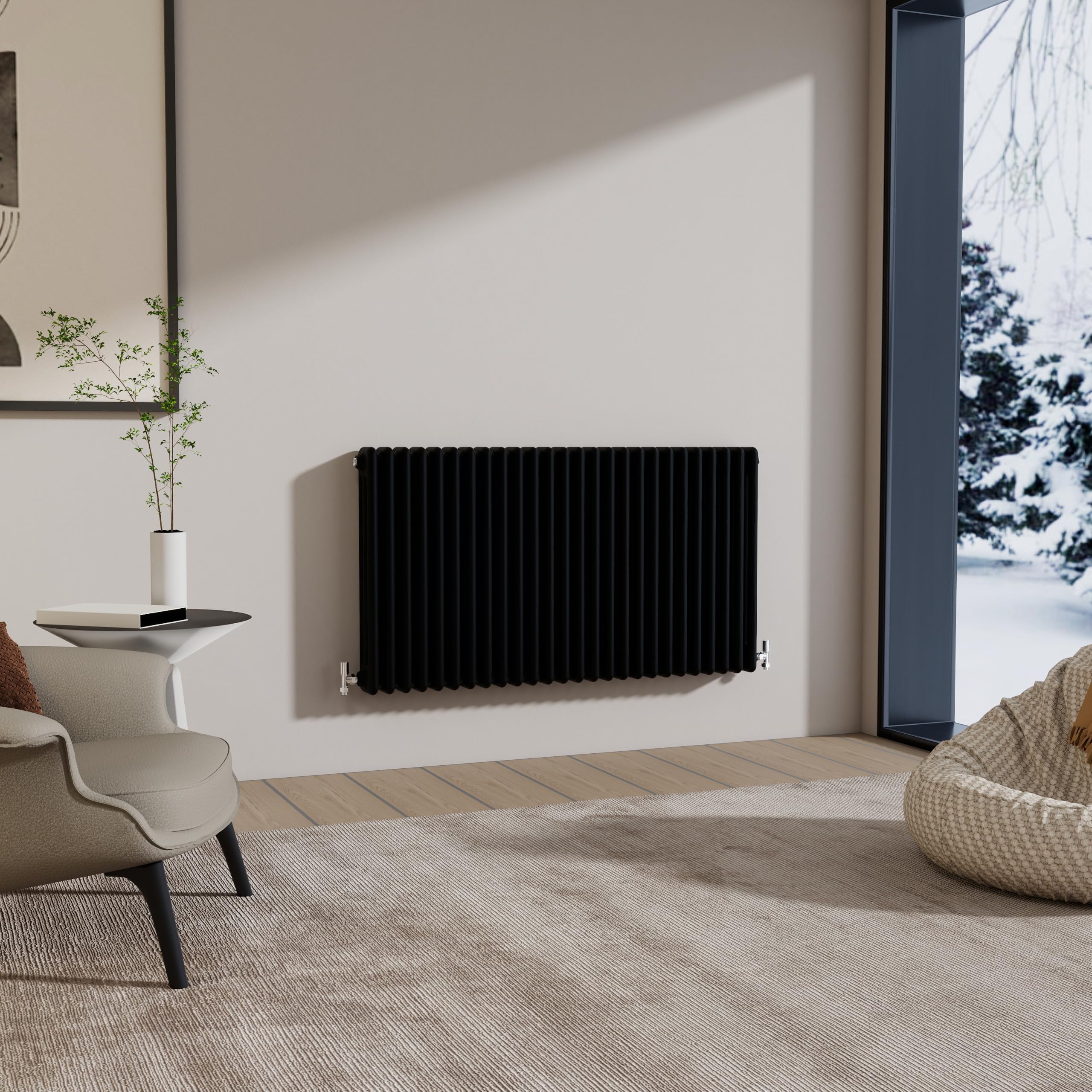 Traditional 3 Column Cast Iron Radiator 600x1190mm Horizontal Black