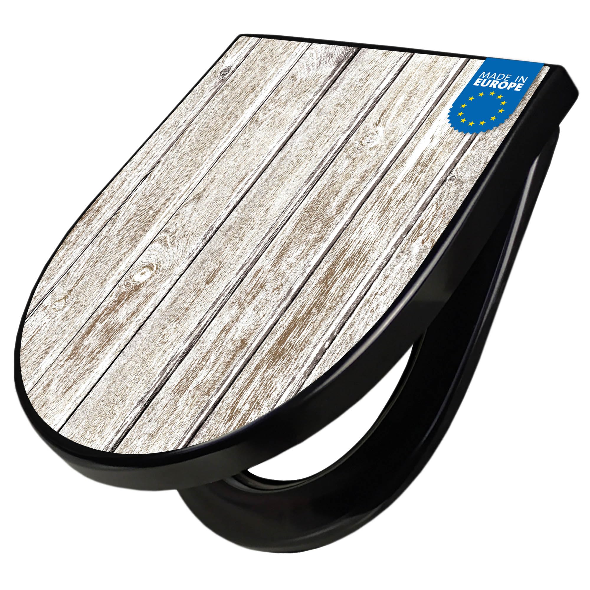 banjado WC Sitz mit Absenkautomatik D Form - Toilettendeckel mit Absenkautomatik D Form - Klodeckel Softclose - stabile Klobrille - Toilettensitz Schwarz - Motiv Schwarzes Holz