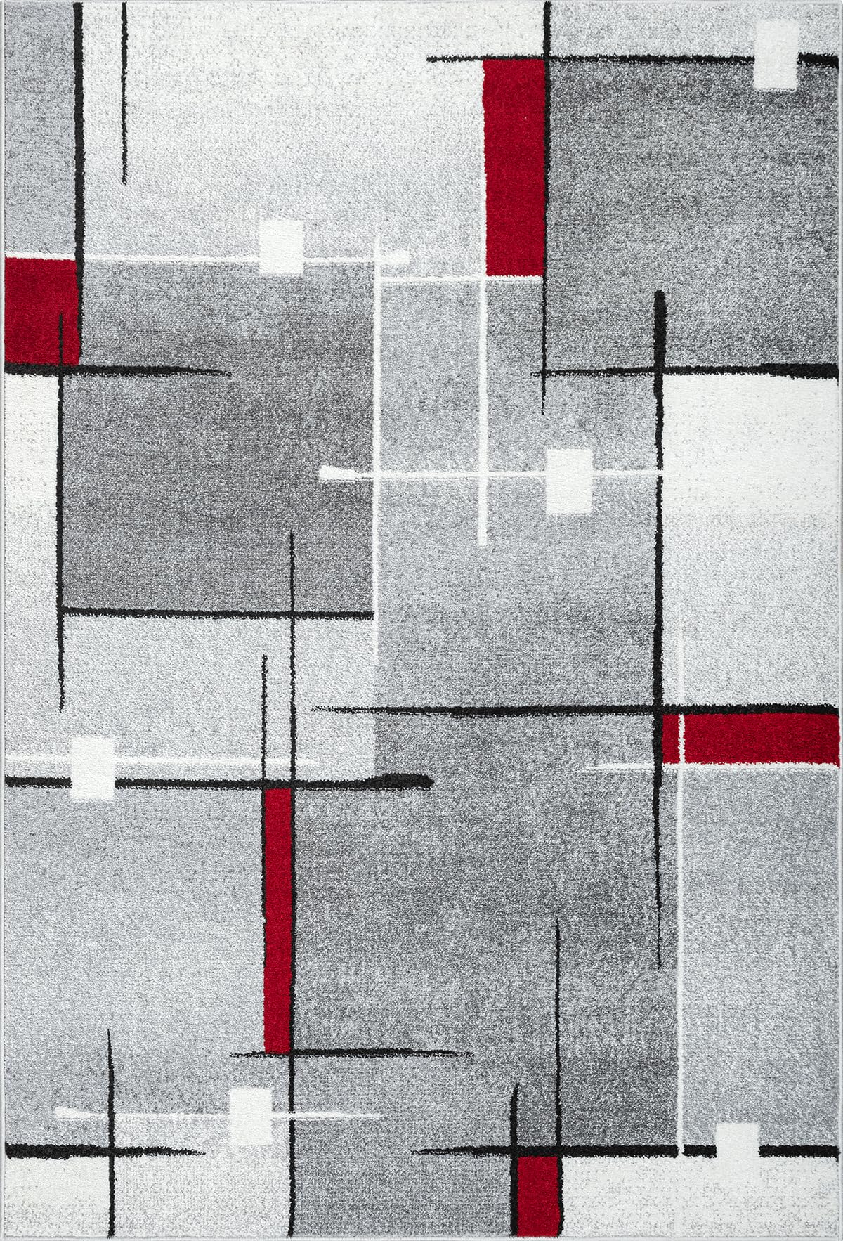 the carpet - Pearl - Tapis à Poils Courts et denses - Moderne - pour Salon et Chambre à Coucher - Découpe des Contours - Motif géométrique - À Carreaux - Gris Rouge - 240 x 330 cm