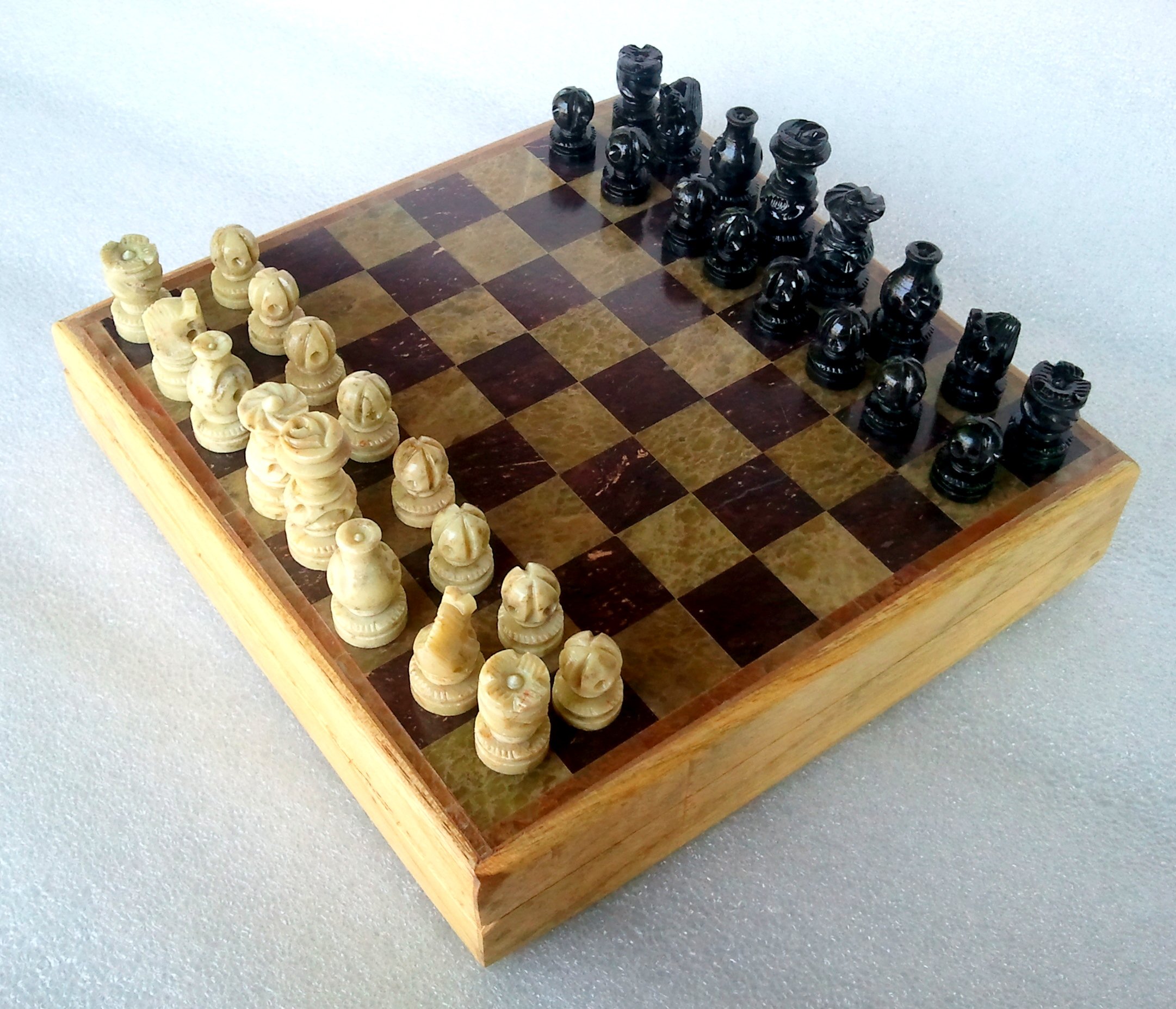 Stonkraft India8"X8Â€³ Indian Stone Chess Game Board Set + Hand Crafted Stone Pieces