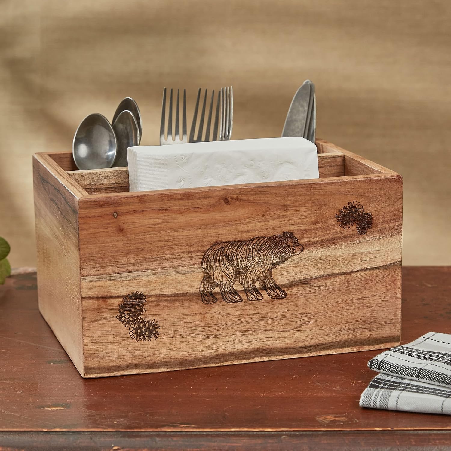 Park Designs Rustic Pinecone Wood Utensil Caddy