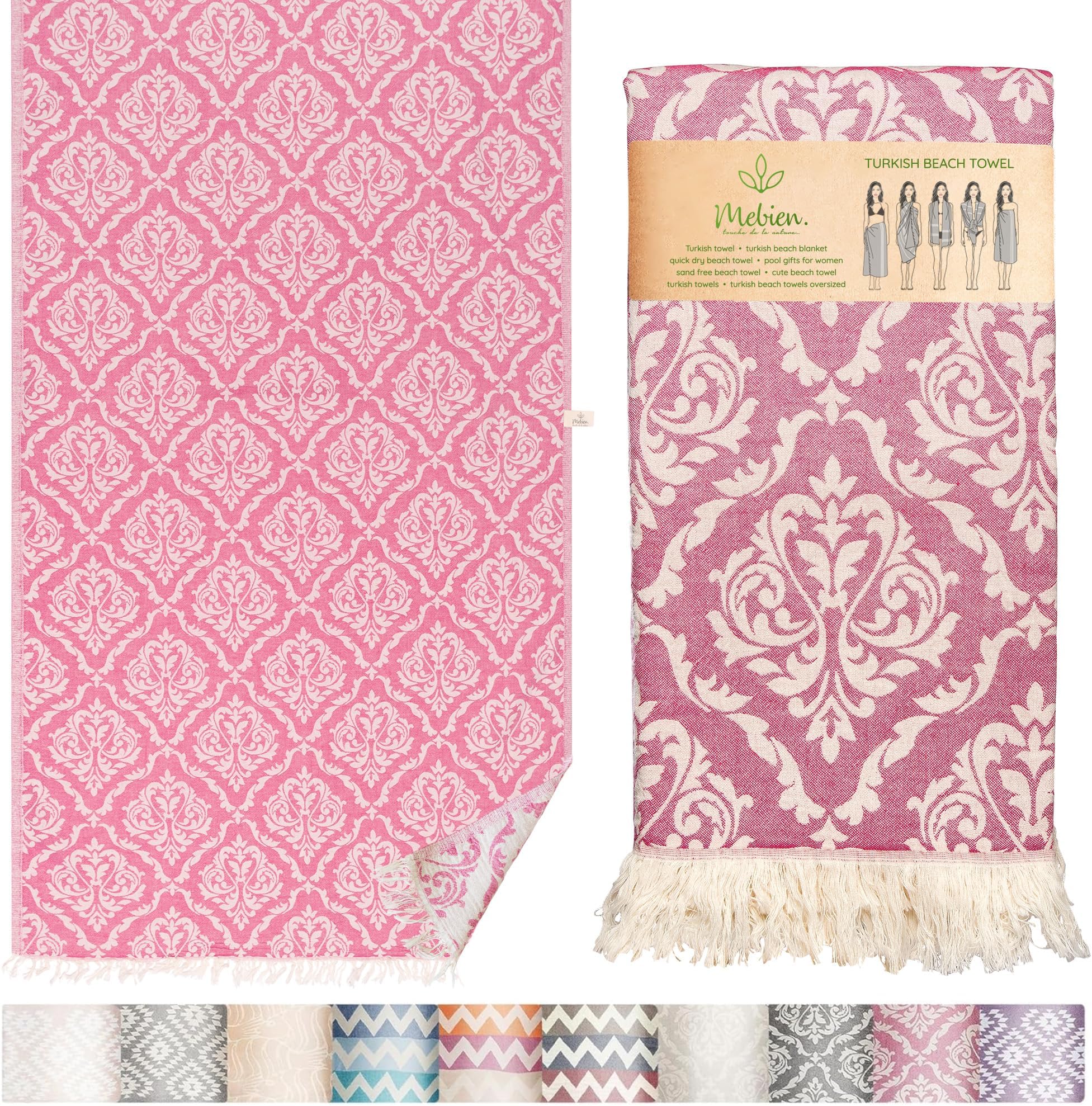 Turkish Beach Towel (35”x67”) – 100% Cotton, Quick Dry, Lightweight, Soft Oversized Beach Towel for Travel & Pool – Renaissance Fuchsia Color