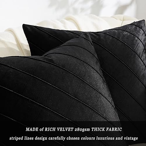 Miniatura 2 de GIGIZAZA Juego de 2 fundas de almohada decorativas de terciopelo de 18 x 18 pulgadas, fundas de almohada negras para sofá, fundas cuadradas de rayas