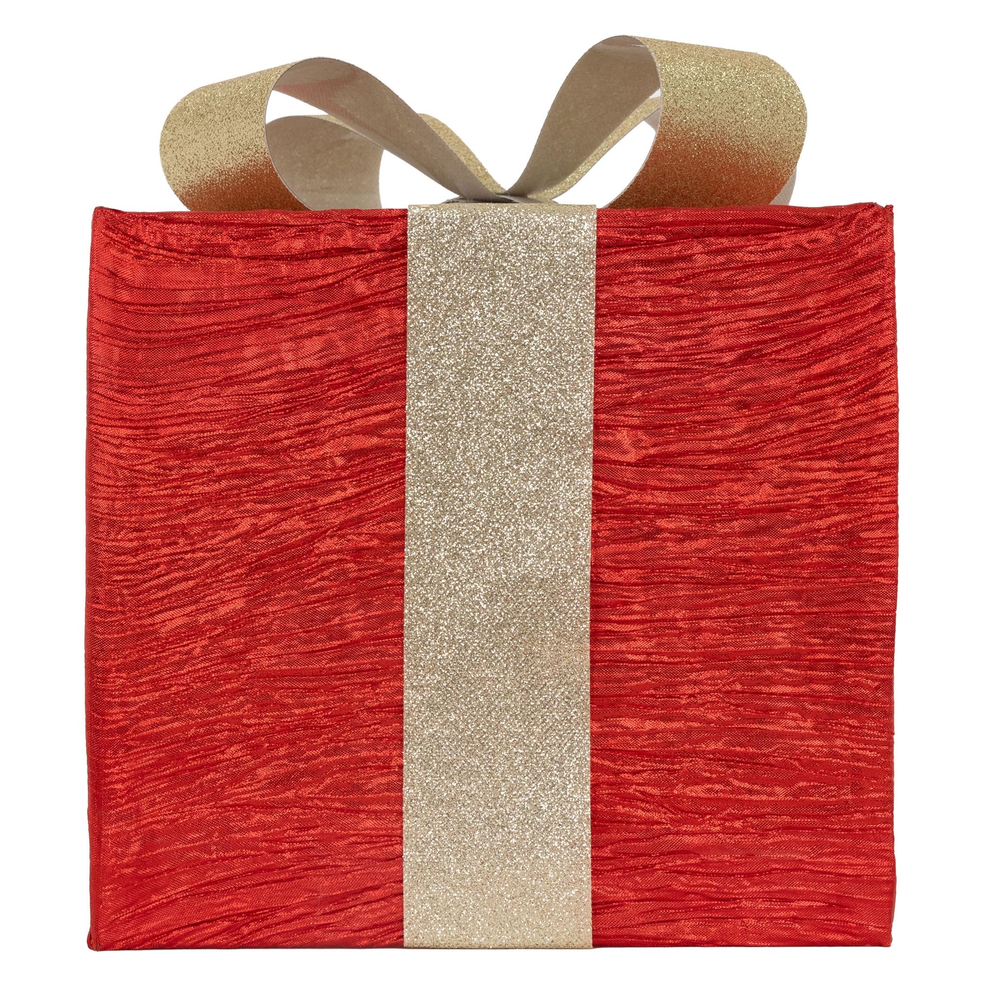 ECD Germany Set de 3 Boîtes Cadeaux LED avec 90 LED Blanc Chaud, Rouge-Or, Structure en Fil Métallique, Décoration de Noël Intérieure, Boîte Cadeau Illuminée Fonctionnant sur Piles avec Minuterie