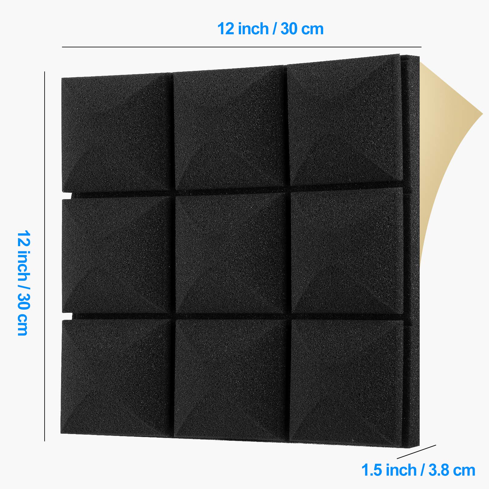 LEIYER 12 Pack SELFADHESIVE Sound Proof Foam Panels, 1.5" X 12"x 12