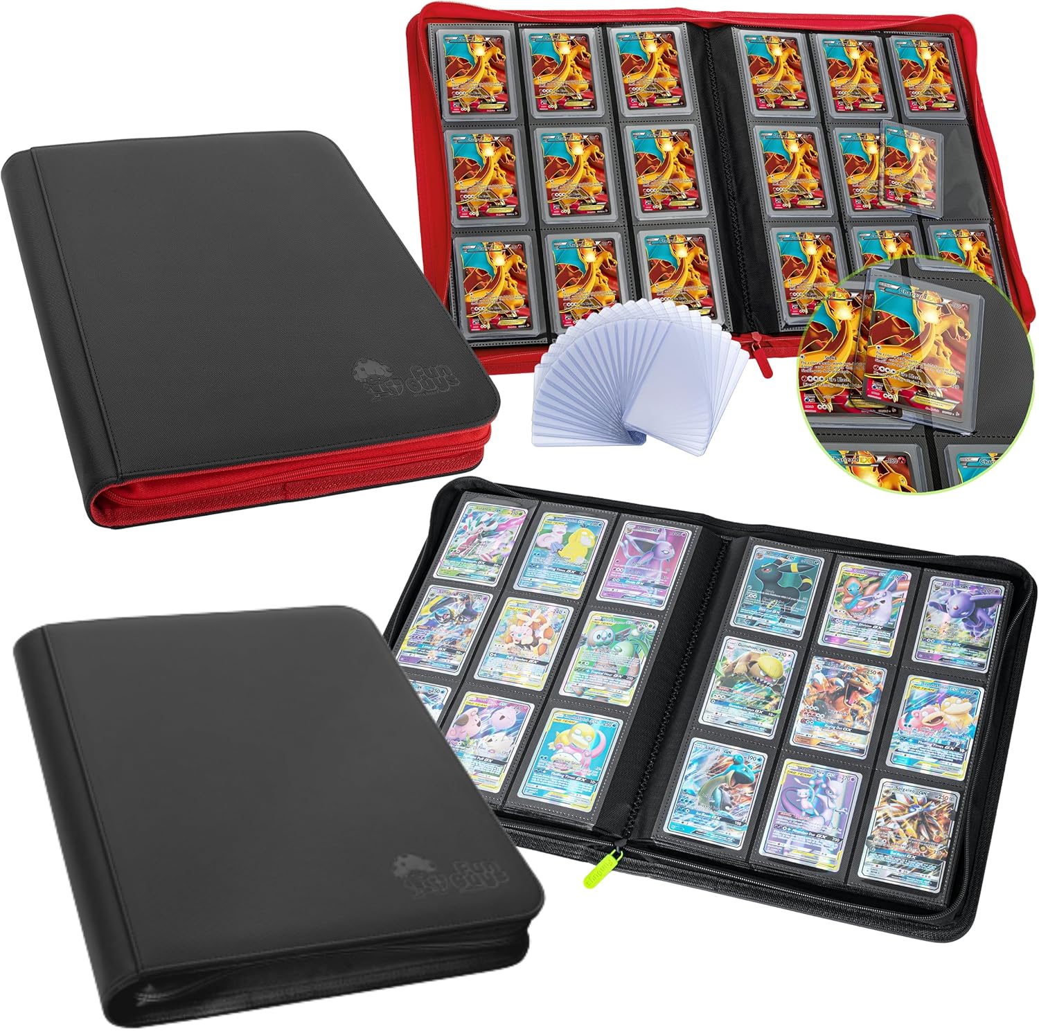 FunGuys Premium Card Binder with Suede Lining, 9 Pockets per Page, 504 Cards Capacity, Water-Resistant Cover, Custom Spine Design, 13.8 x 10 Inches