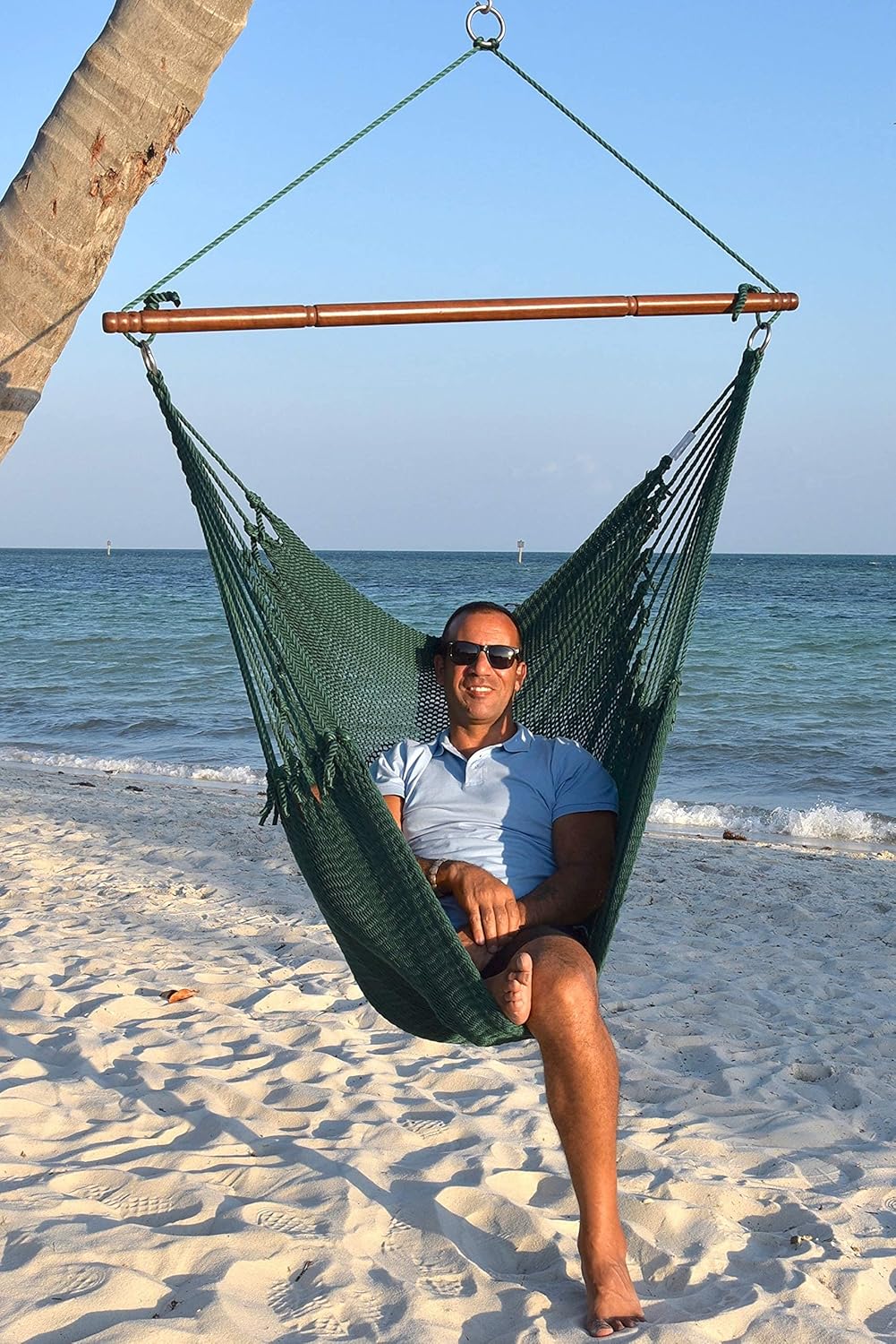 Jumbo Caribbean Hammock Chair with Footrest - 55 inch - Soft-Spun Polyester - Green