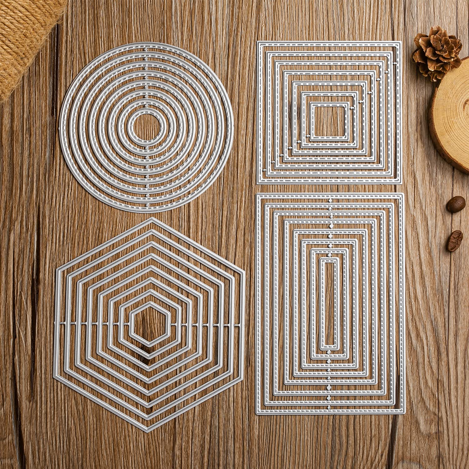4 pezzi Fustella Set geometrico stencil per fustellatura Taglio muore quadrato rettangolare cerchio triangolo telaio modelli di goffratura Cutting Dies Fustelle per Scrapbooking Album Carte Crafting