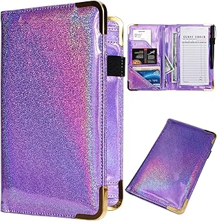 Server Books for Waitress - Glitter Leather Waiter Book Server Wallet with Zipper Pocket, Waitress Book Waitstaff Organize...
