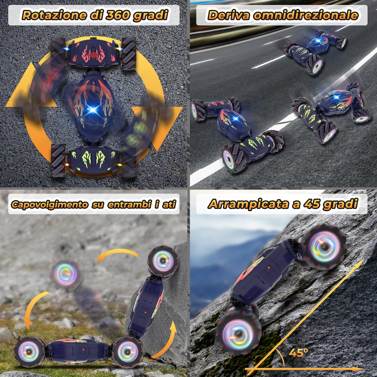 Pristar Macchina Telecomandata Auto RC Stunt Car con Luce e Spray con la Mano, Macchine Telecomandate 2.4 GHz 360° Rotazione Auto Telecomandata Macchine Telecomandate Regalo per Bambini 6 8 9 10 Anni