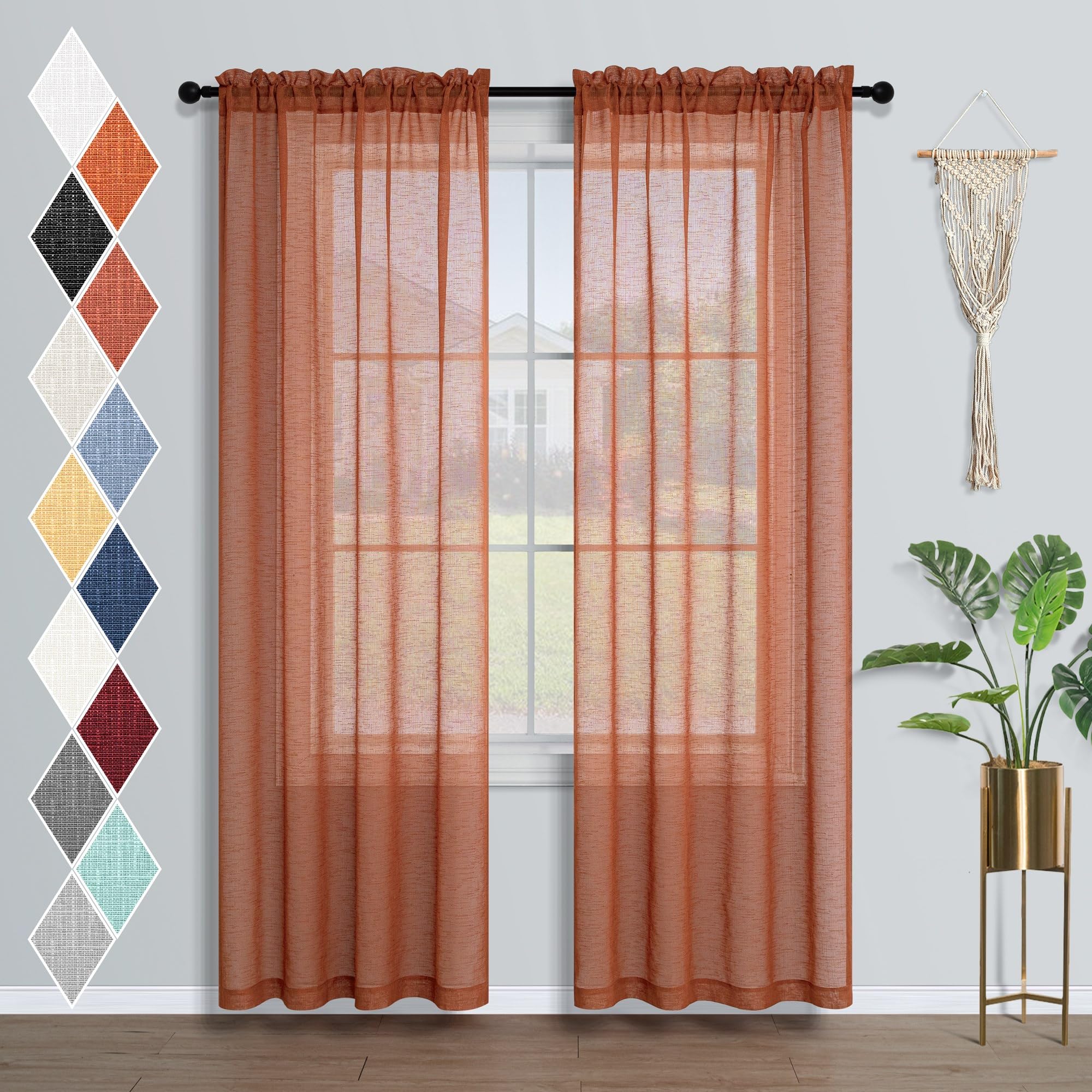 Mrs.Naturall Terracotta Semi Sheer Curtains 42" x 84"