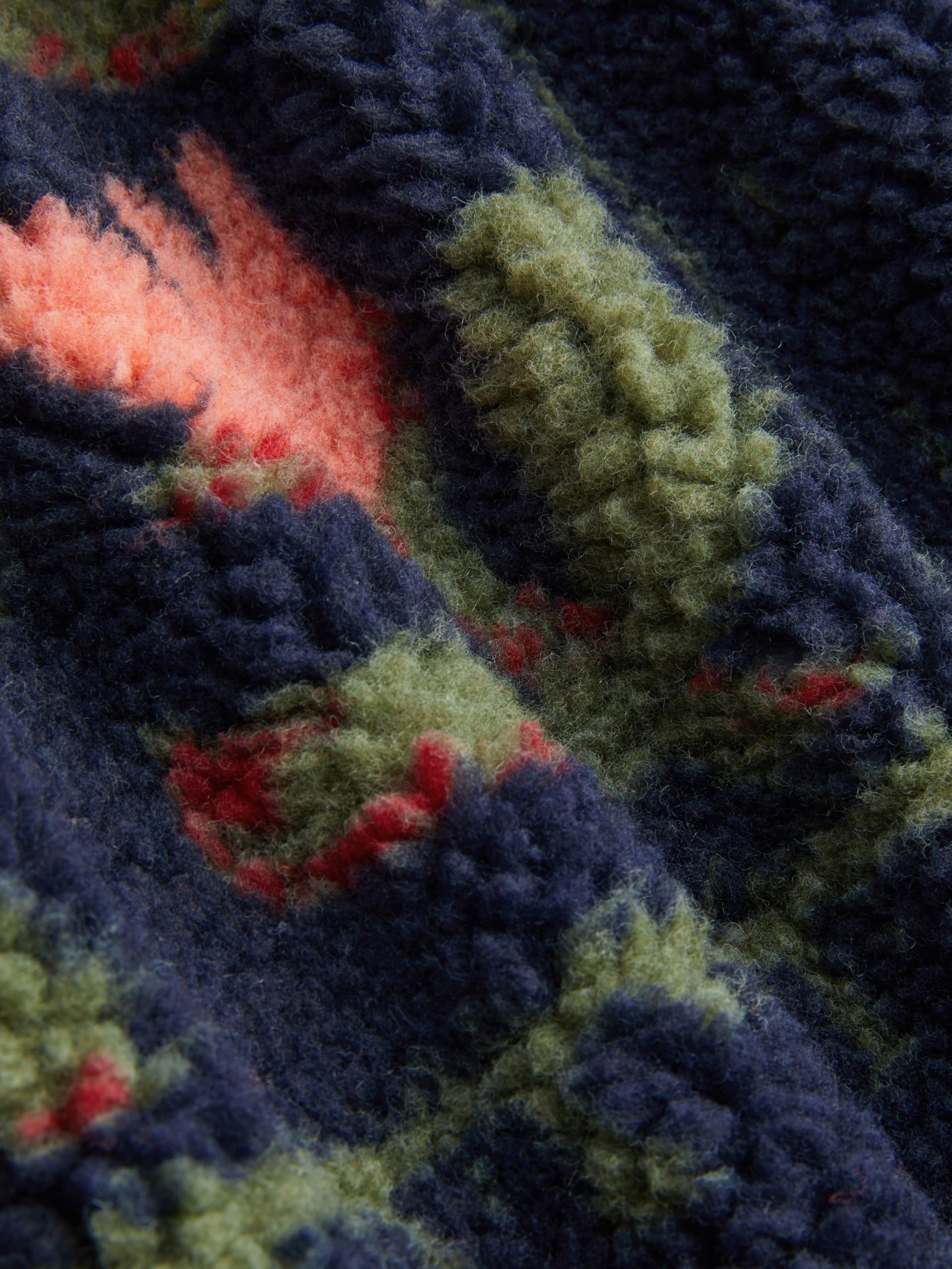 CIDER Sherpa-Jacke für Damen, Fleece-Jacke, Rollkragen, Blumenmuster, bauchfrei, Reißverschluss, Jacke für den Winter
