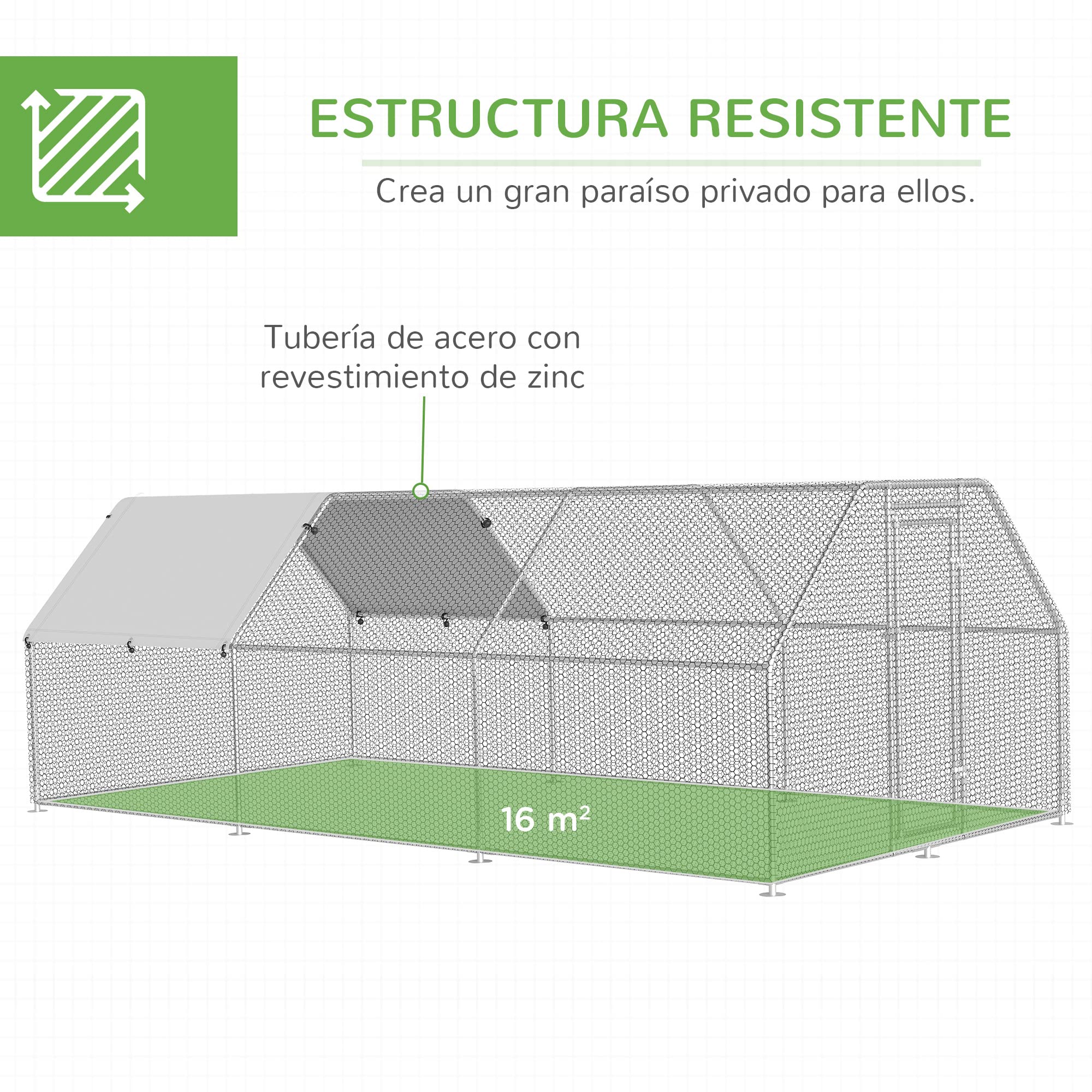 Pawhut Gallinero de Exterior 2,8x5,7x1,95 m Jaula con Cerradura para Aves de Corral de Metal Galvanizado y Cubierta Oxford