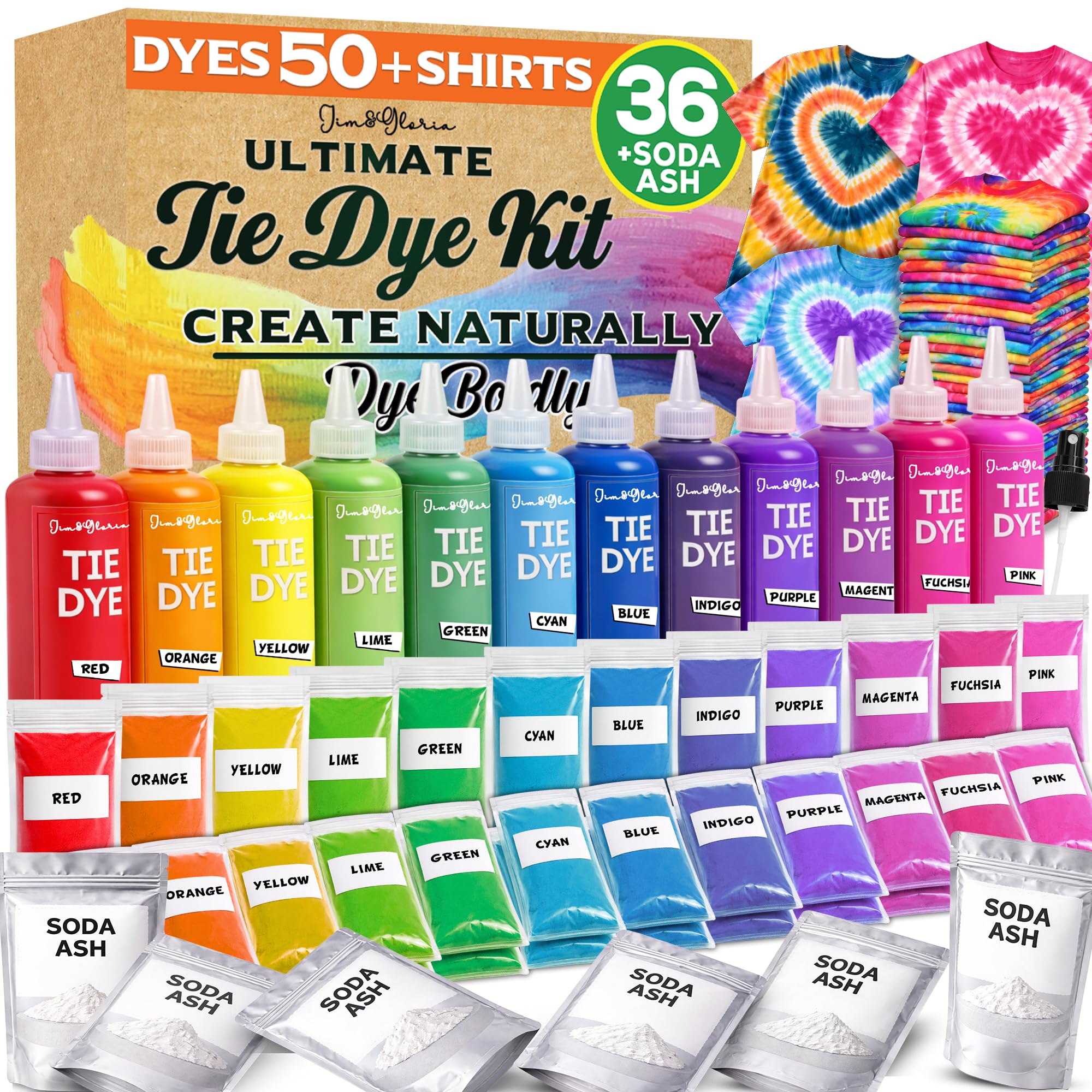 Kit tie dye Jim&Gloria de teinture textile permanente pour customiser un t-shirt en coton