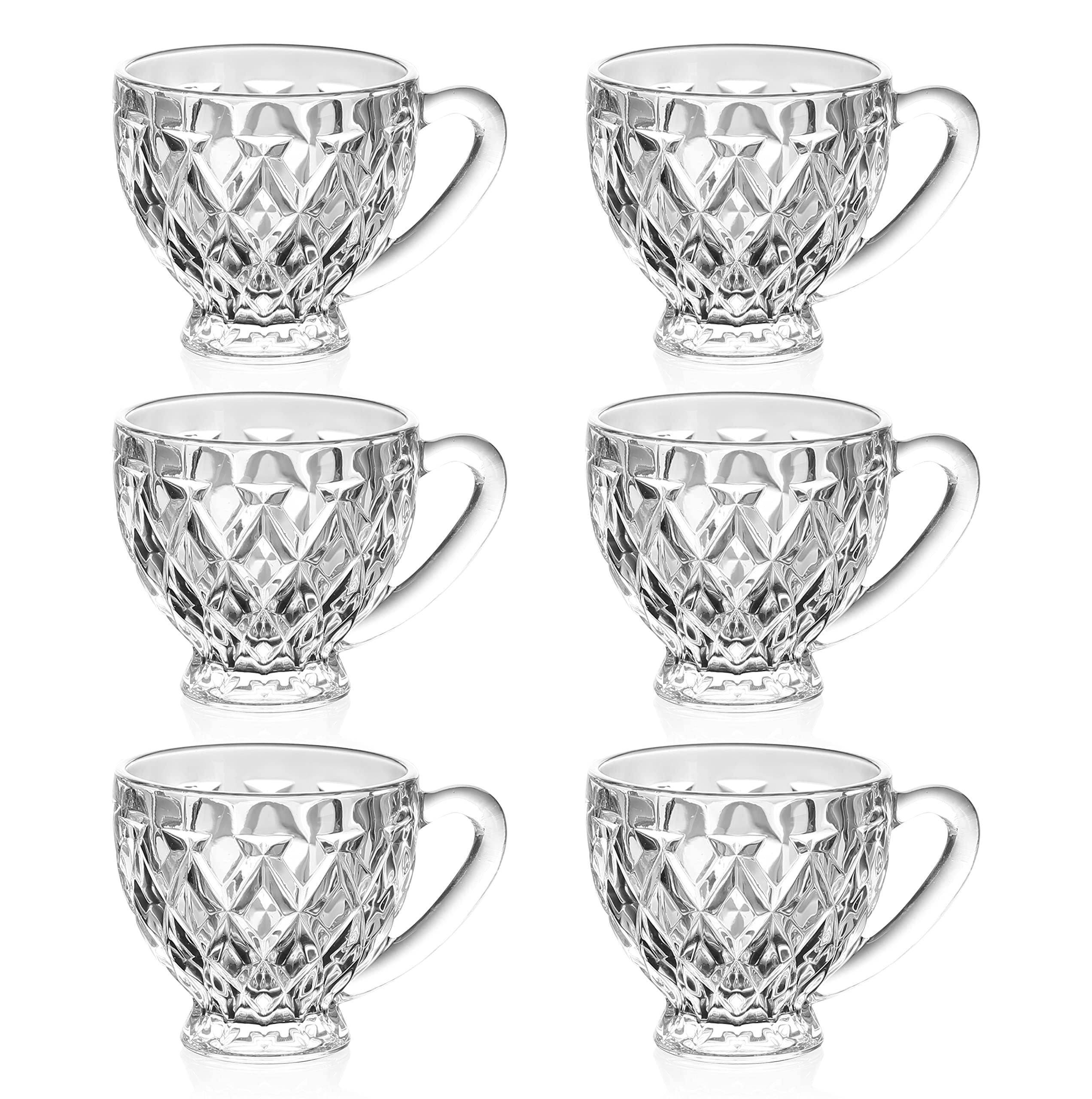 JT Glass 6pcs Cup Set 185ml 6.5oz Cup With Handle Coffee Latte Tea Black Tea Green Tea Million Design Lipton