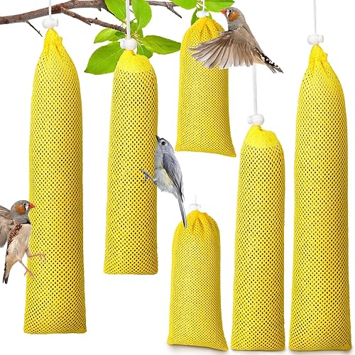 Shappy 6 unidades de comederos de pinzones para colgar en exteriores, calcetines de cardo y pájaro para pájaros y semillas de cardo (amarillo, 3.94