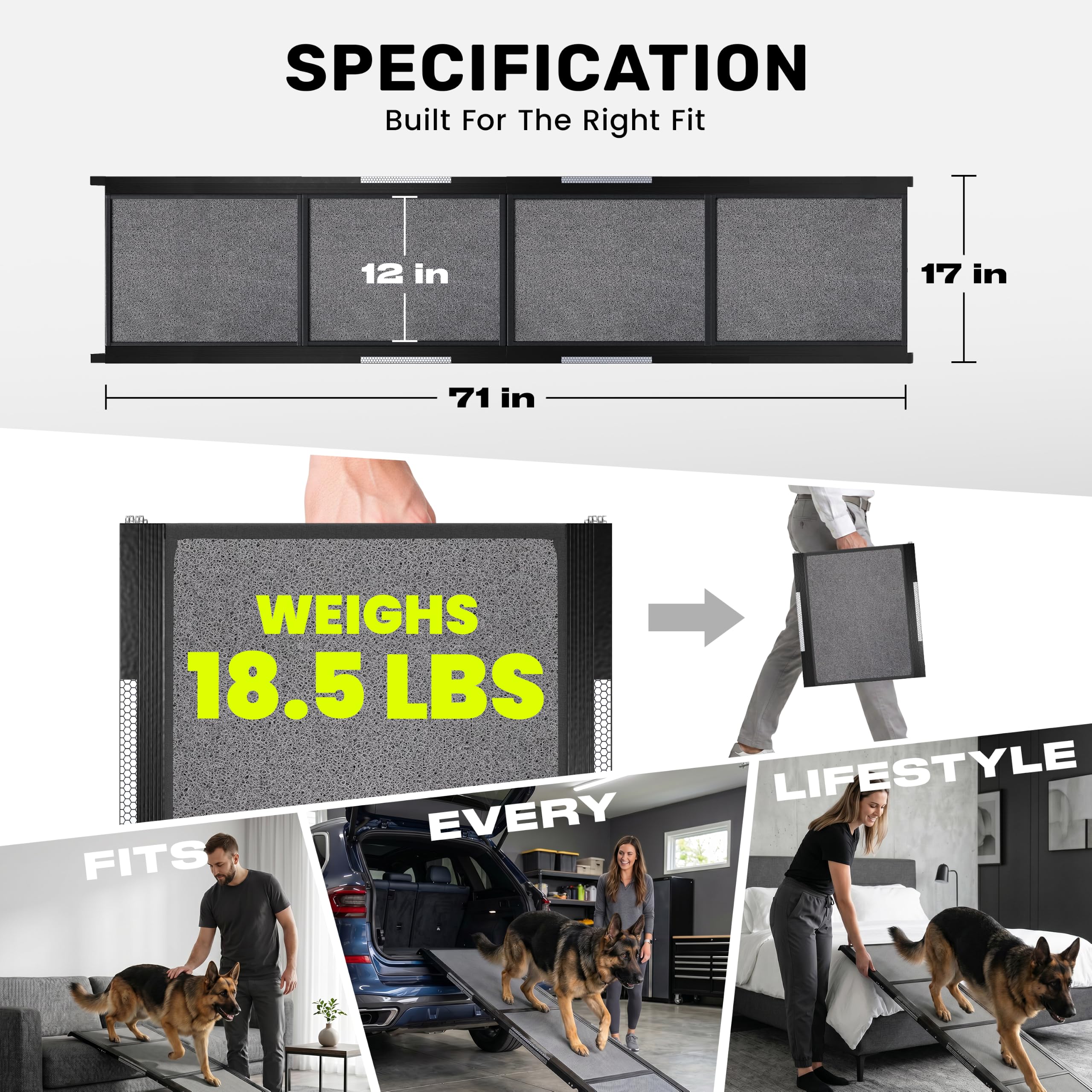 Rampa portatile per cani per auto, rampa pieghevole per auto, per camion, SUV, letto alto e divano con piedini antiscivolo e tappeto di trazione, per razze da piccole a grandi (160 cm di