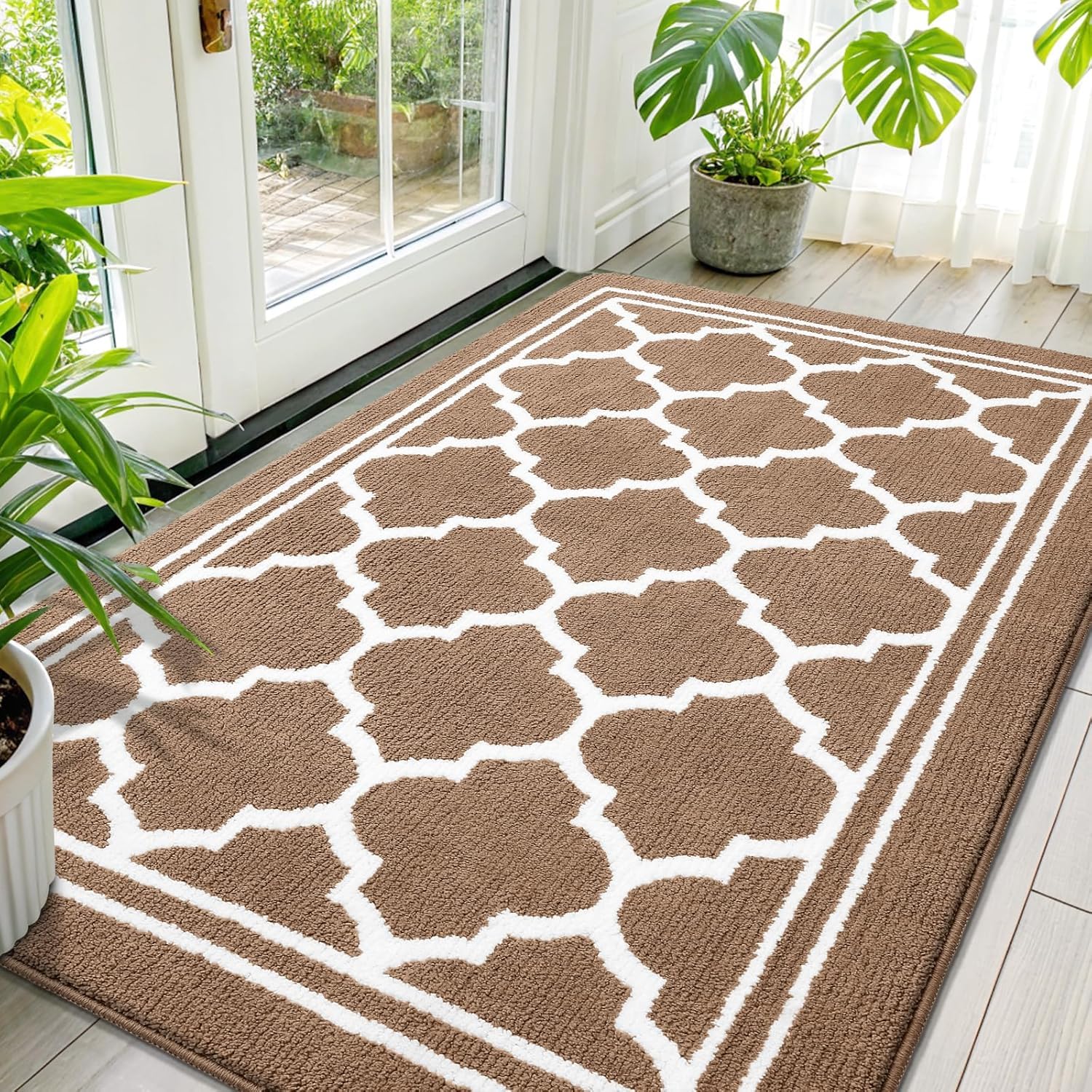 Homaxy Washable Door Mats Indoor, Dirt Trapper Mat, Absorbent Non-Slip Entrance Rug, Low Profile Doormat for Entrance, Inside, Front Back Door, Pets and Dogs— 90 x 150 cm, Brown — image 1